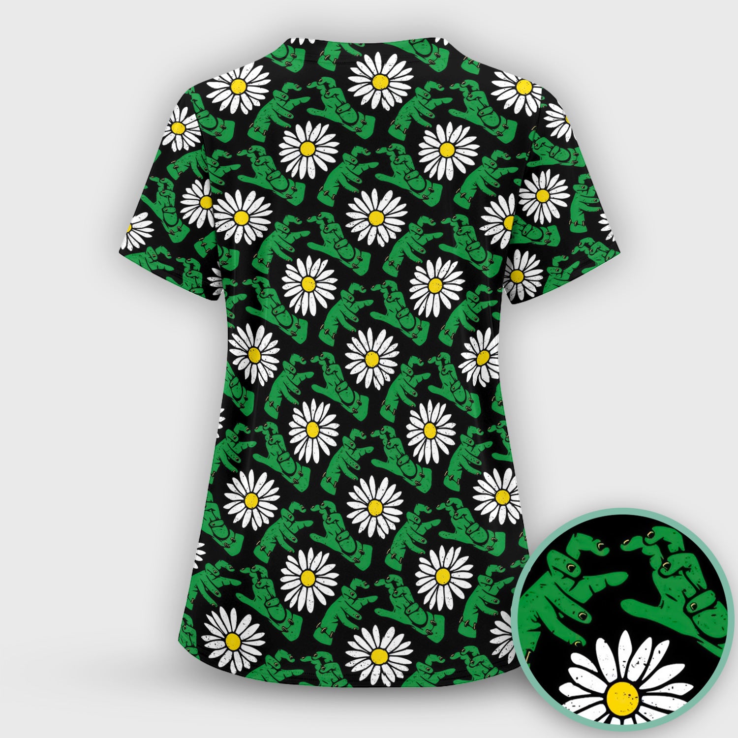 Halloween Monster And Daisies Scrub Top, Comfortable Scrubs for Nurses