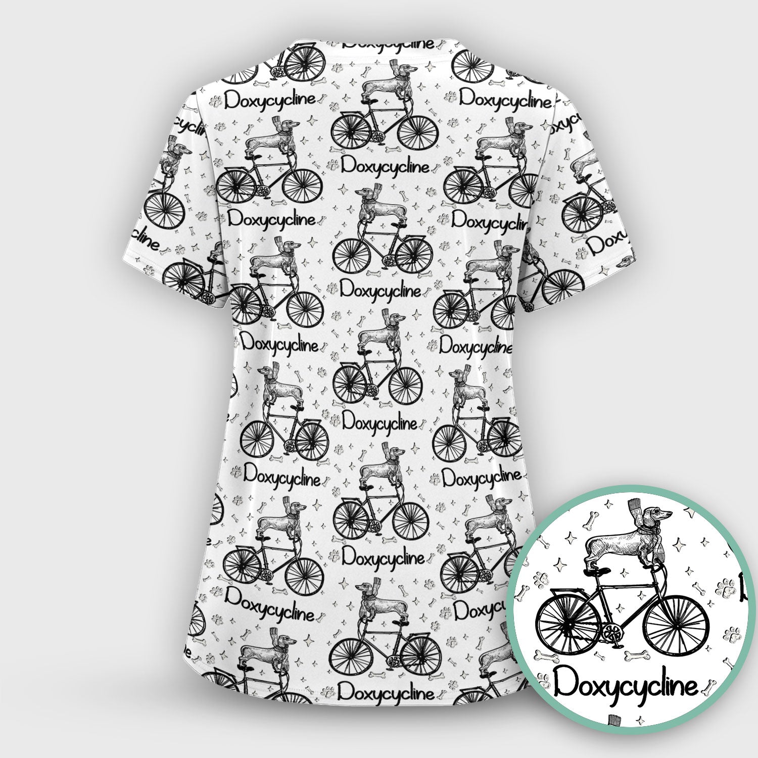 Funny Doxycycline Dog Bicycle Print Scrub Set, Scrub Pants and V Neck Top