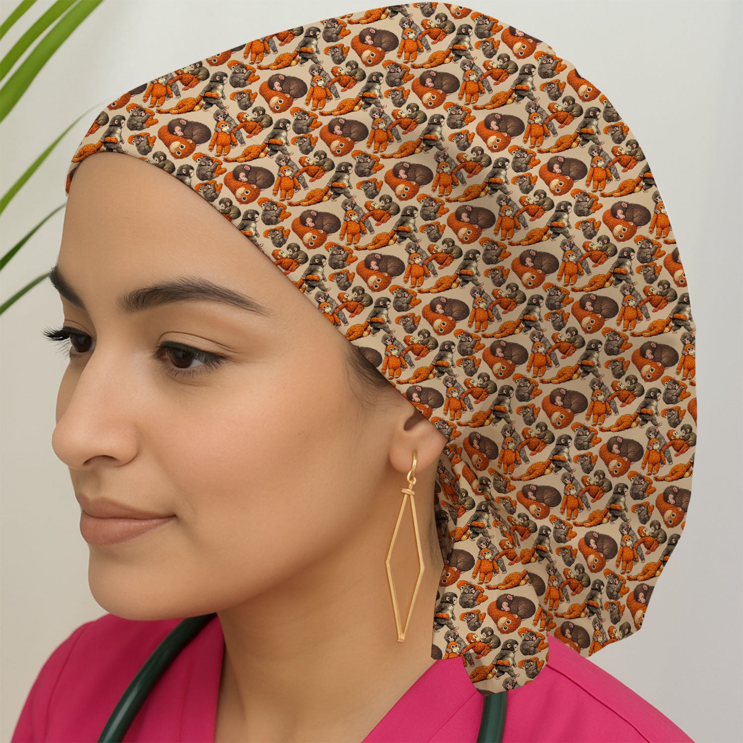 Funny Baby Monkeys With Cute Poses Pattern Caps, Bouffant Scrub Caps for Women
