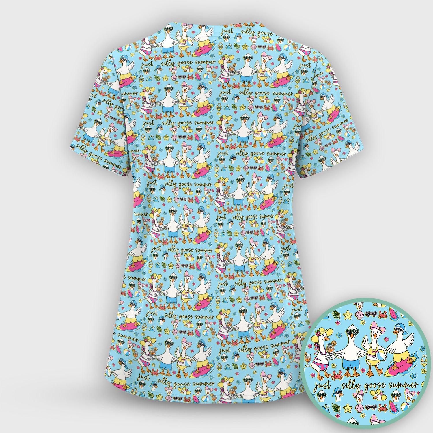 Silly Goose Summer Pattern Scrub Top, Breathable Fabrics Nursing Uniform