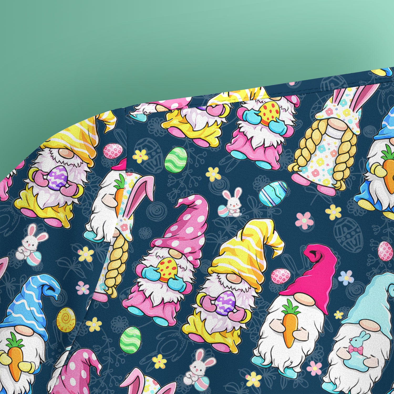 Colorful Easter Gnome Bunny Eggs Print Scrub Top, Comfortable Scrubs for Nurses