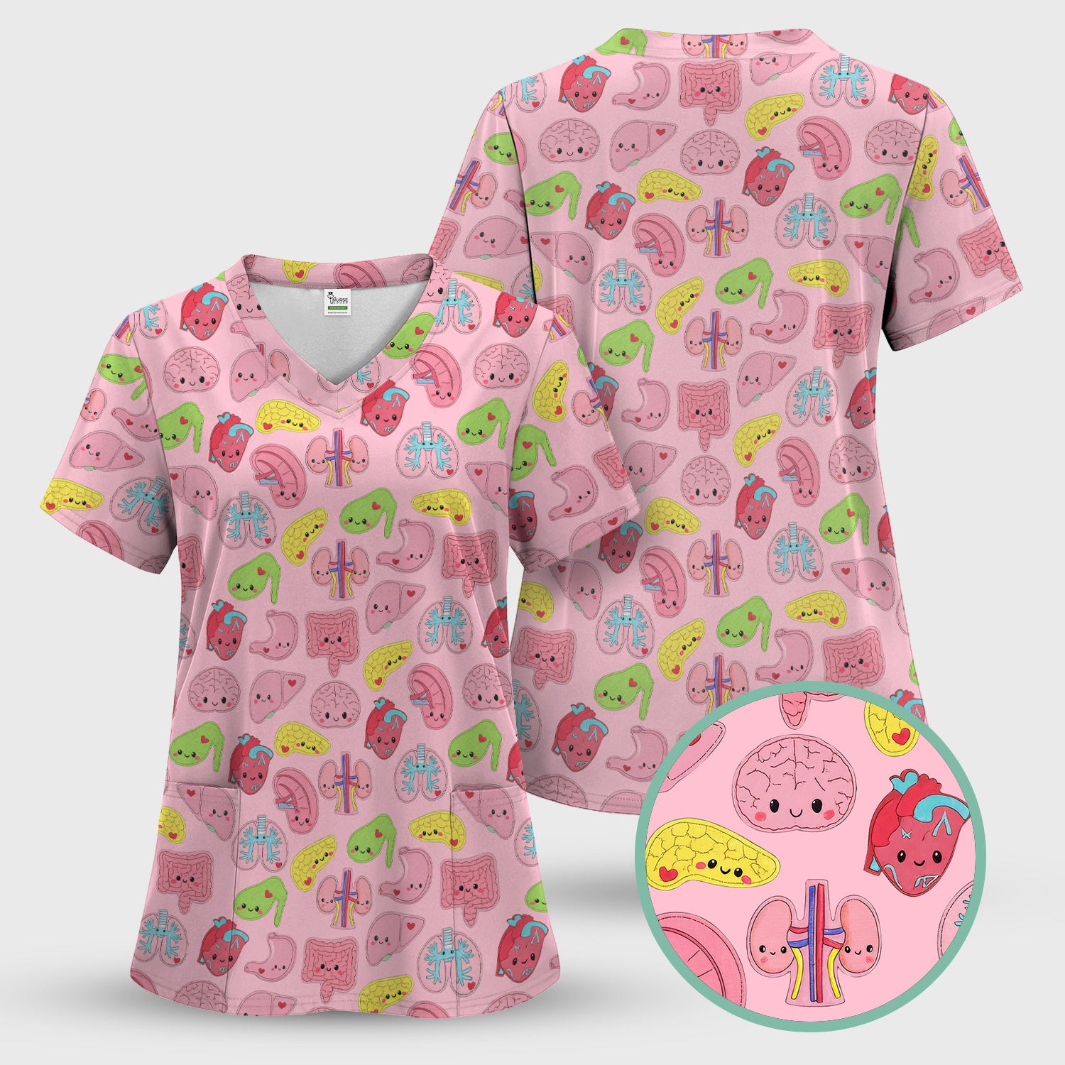 Funny Human Organs Nurse Shirt - Kawaii Brain, Heart & Lungs Graphic Design - Gift for Women RN LPN & Medical Students
