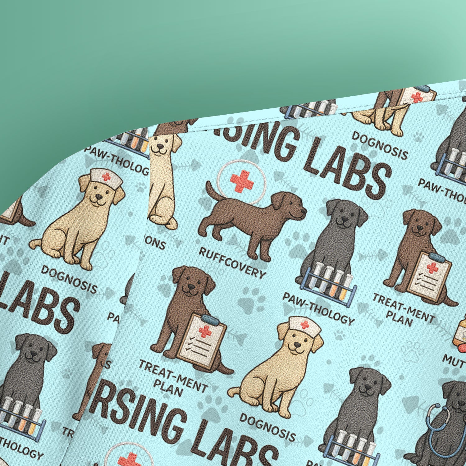 Playful Nursing Labs Dog Pattern Scrub Top, Comfortable Scrubs for Nurses