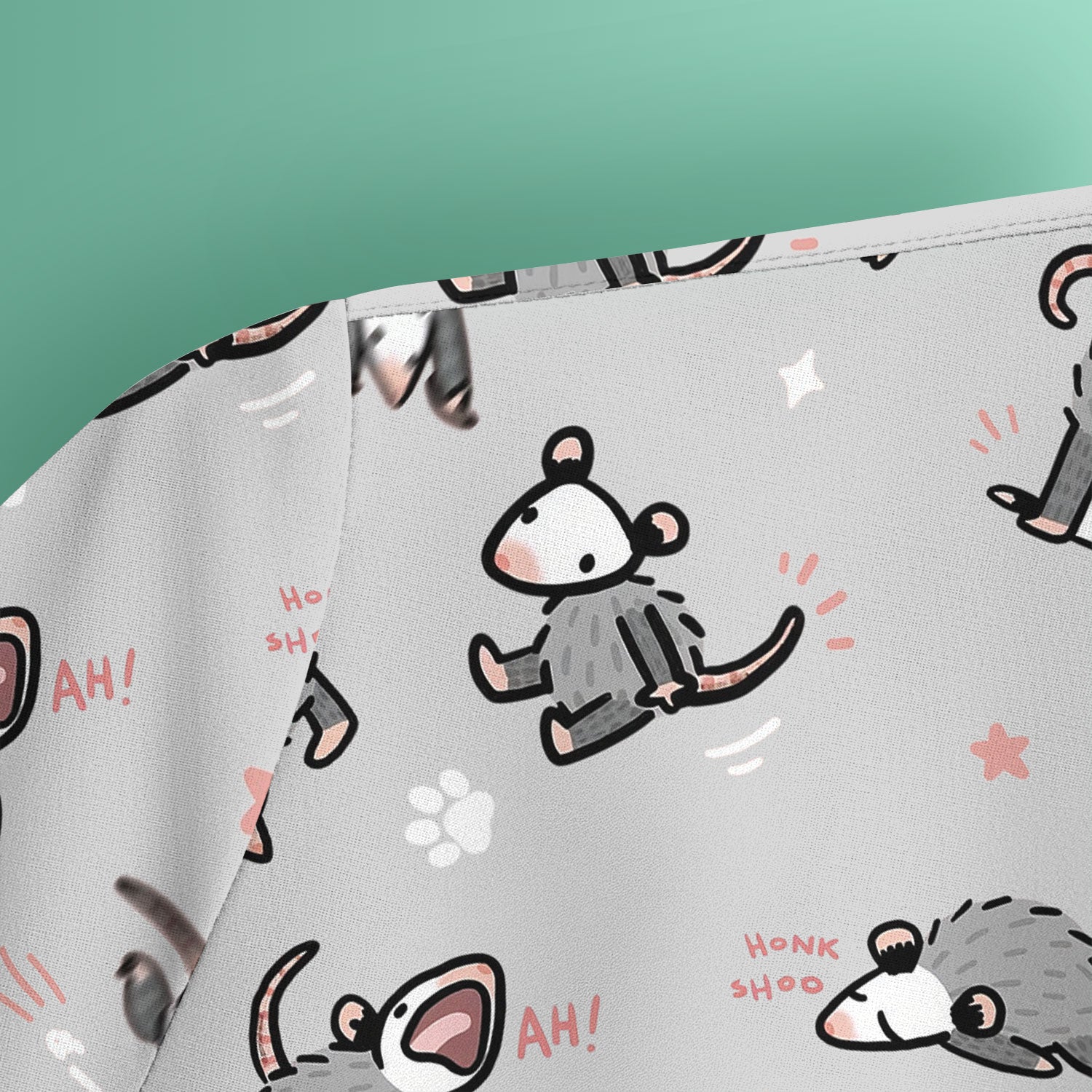 Playful Cartoon Opossum Character Pattern Scrub Top, Breathable Fabrics Nursing Uniform