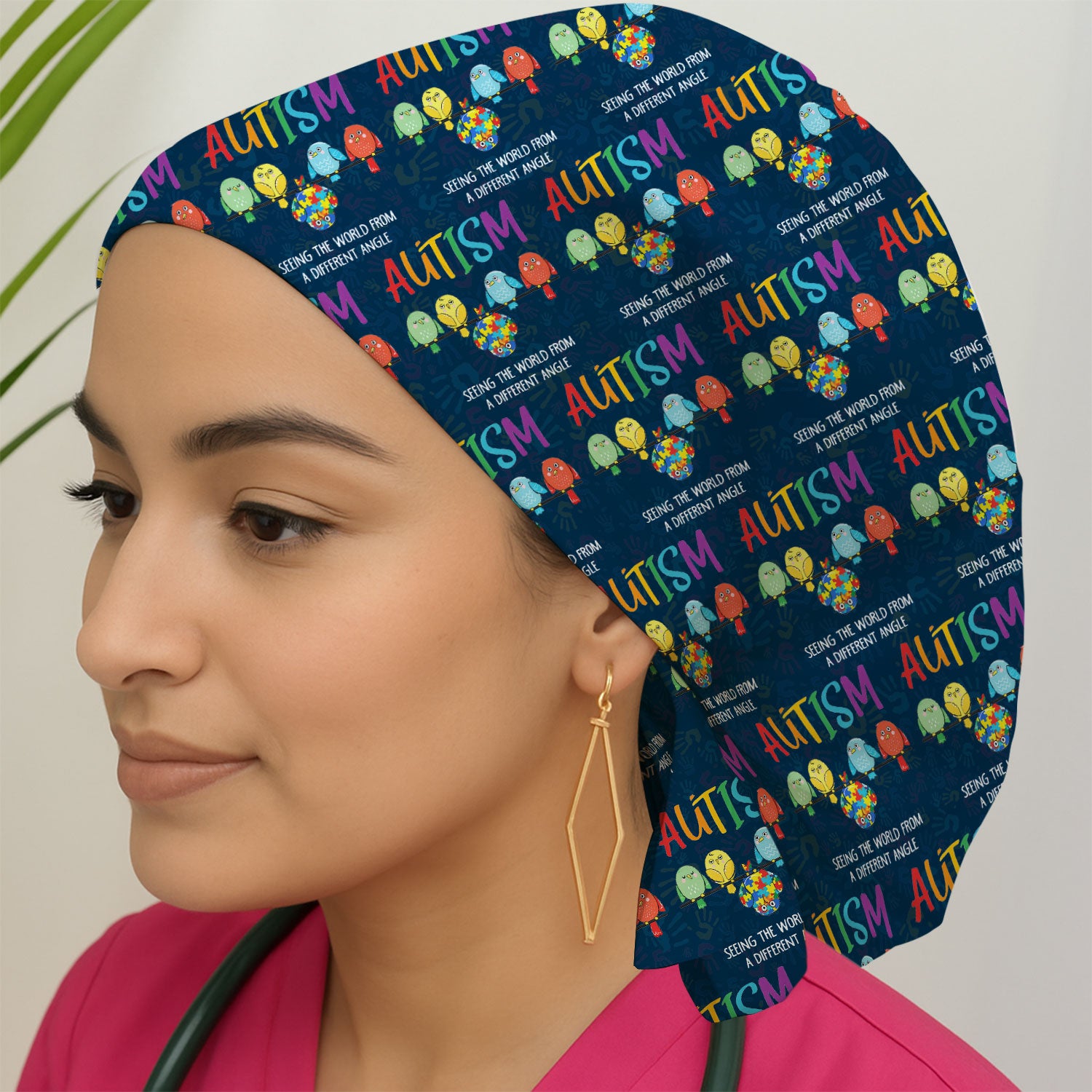 Autism Seeing The World From A Different Angle Birds Cap, Bouffant Scrub Caps for Women