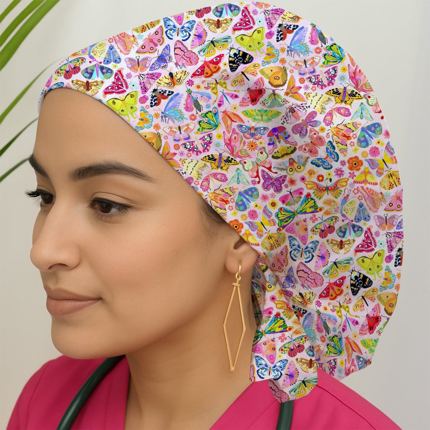 Cute Bright Butterfly Moth Floral Scrub Cap, Surgical Caps for Doctors