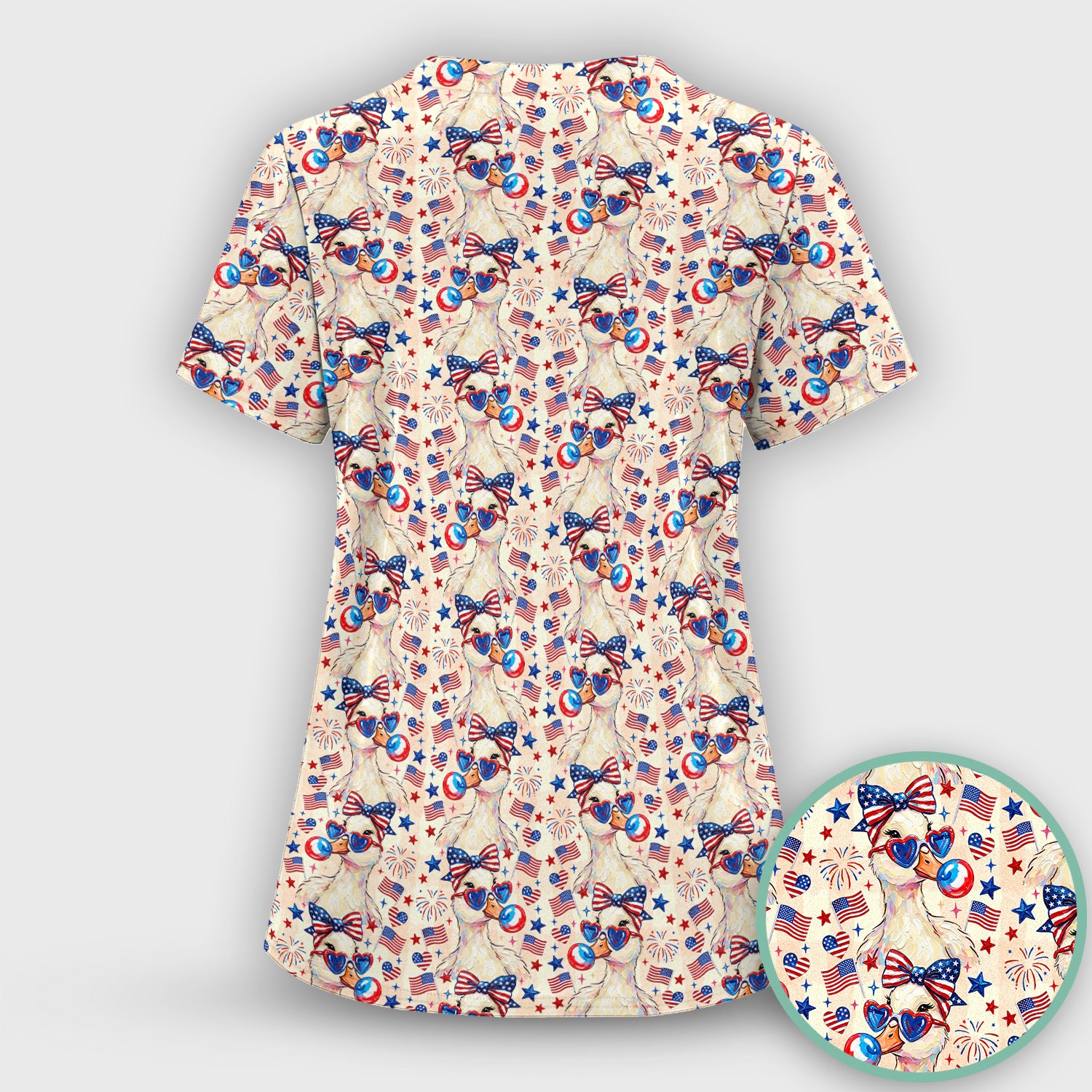 USA Flag 250th Patriotic Duck Sunglasses Pattern Scrub Set, Scrub Pants and V Neck Top