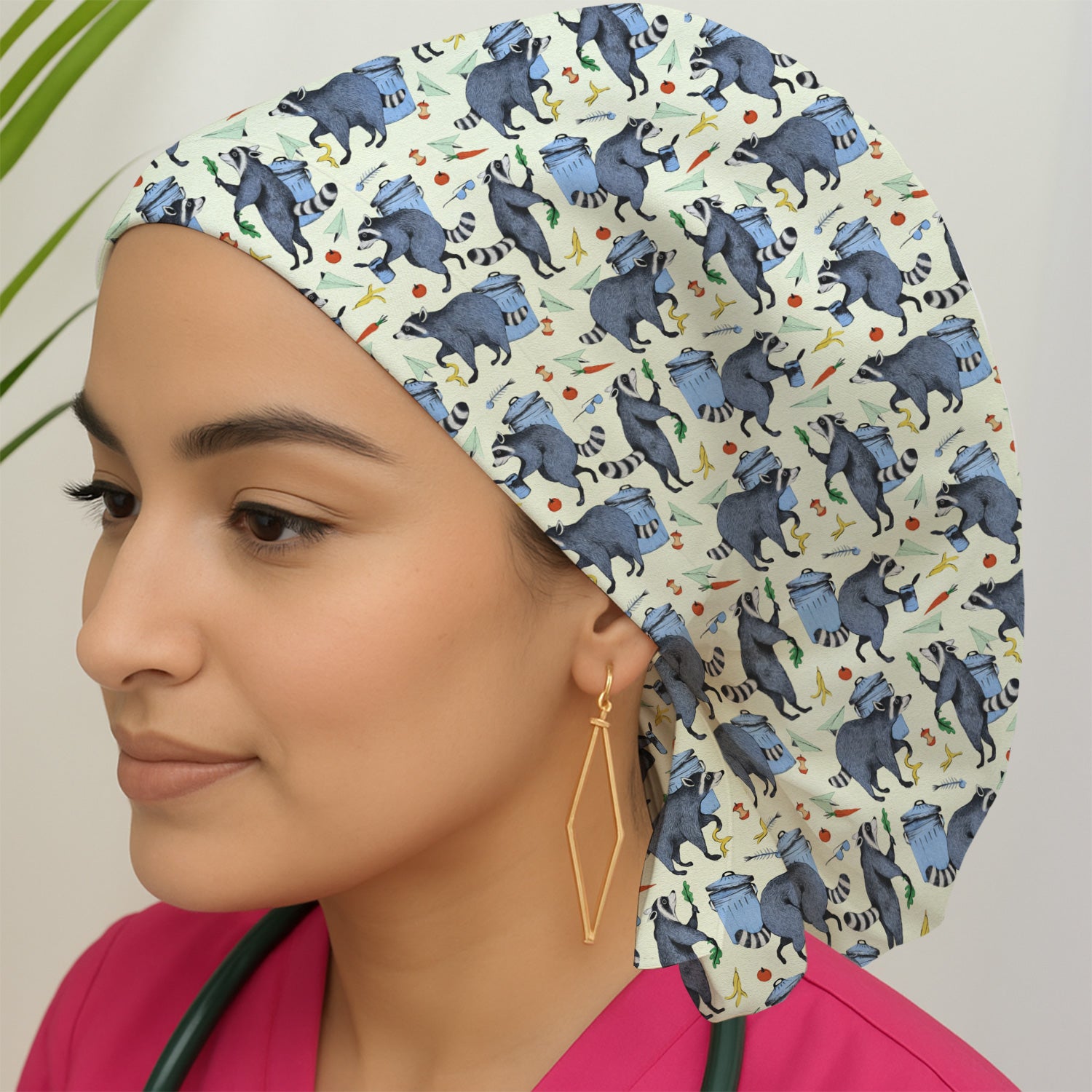 Funny Nurse Raccoon Eating Trash Banana Scrub Cap, Surgical Caps for Doctors