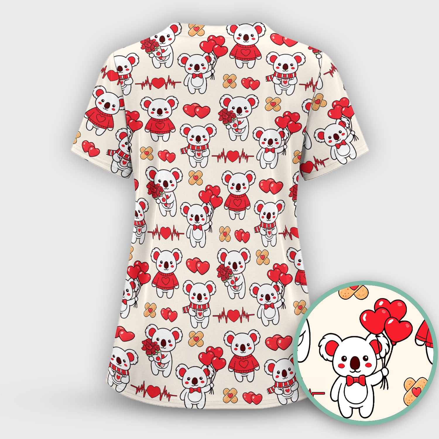 Sweet Koala Valentine Medical Design Scrub Top, Comfortable Scrubs for Nurses