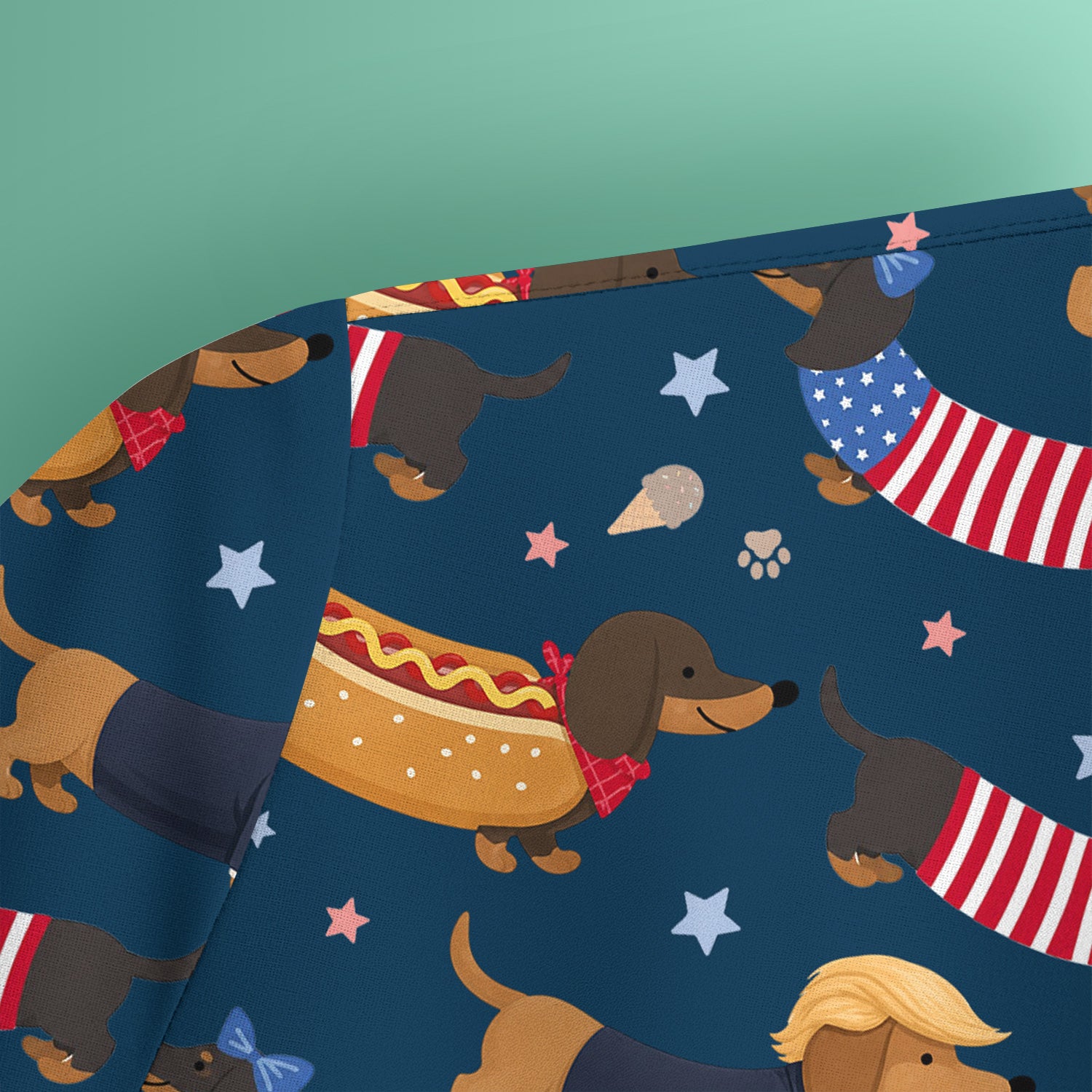 Funny Patriotic Dachshund Costume Dogs Pattern Scrub Top, Breathable Fabrics Nursing Uniform