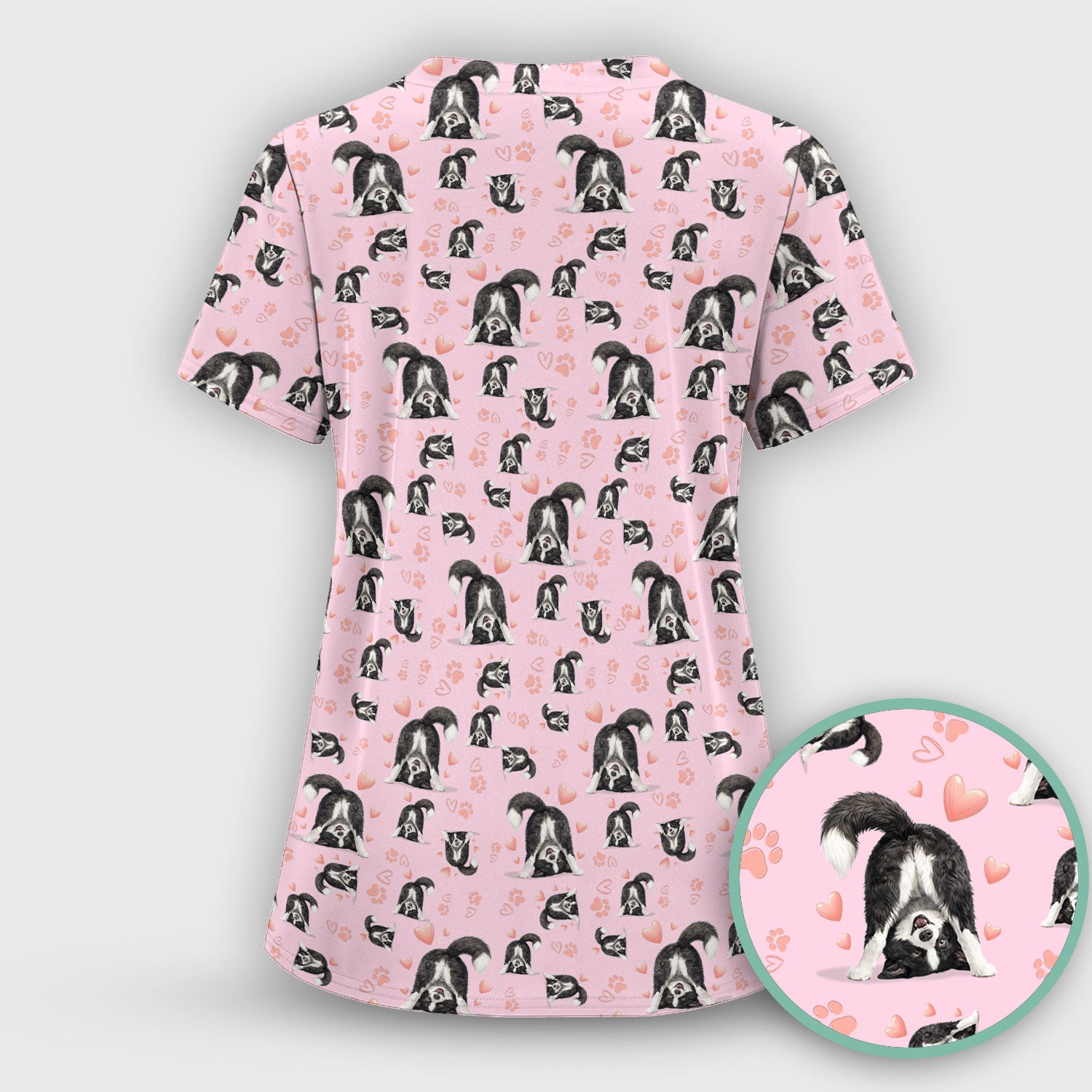 Cute Puppy Heart Medical Pattern Scrub Uniform, Women's Scrub Sets