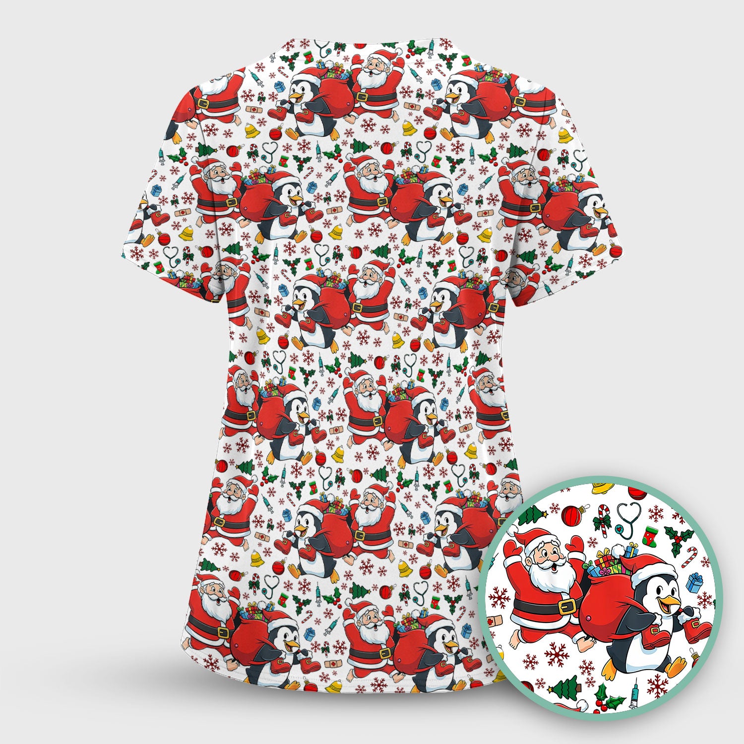 Funny Penguin Christmas Scrub Top - Santa Holiday Nurse Uniform for Women - Medical Gift for RN CNA LPN