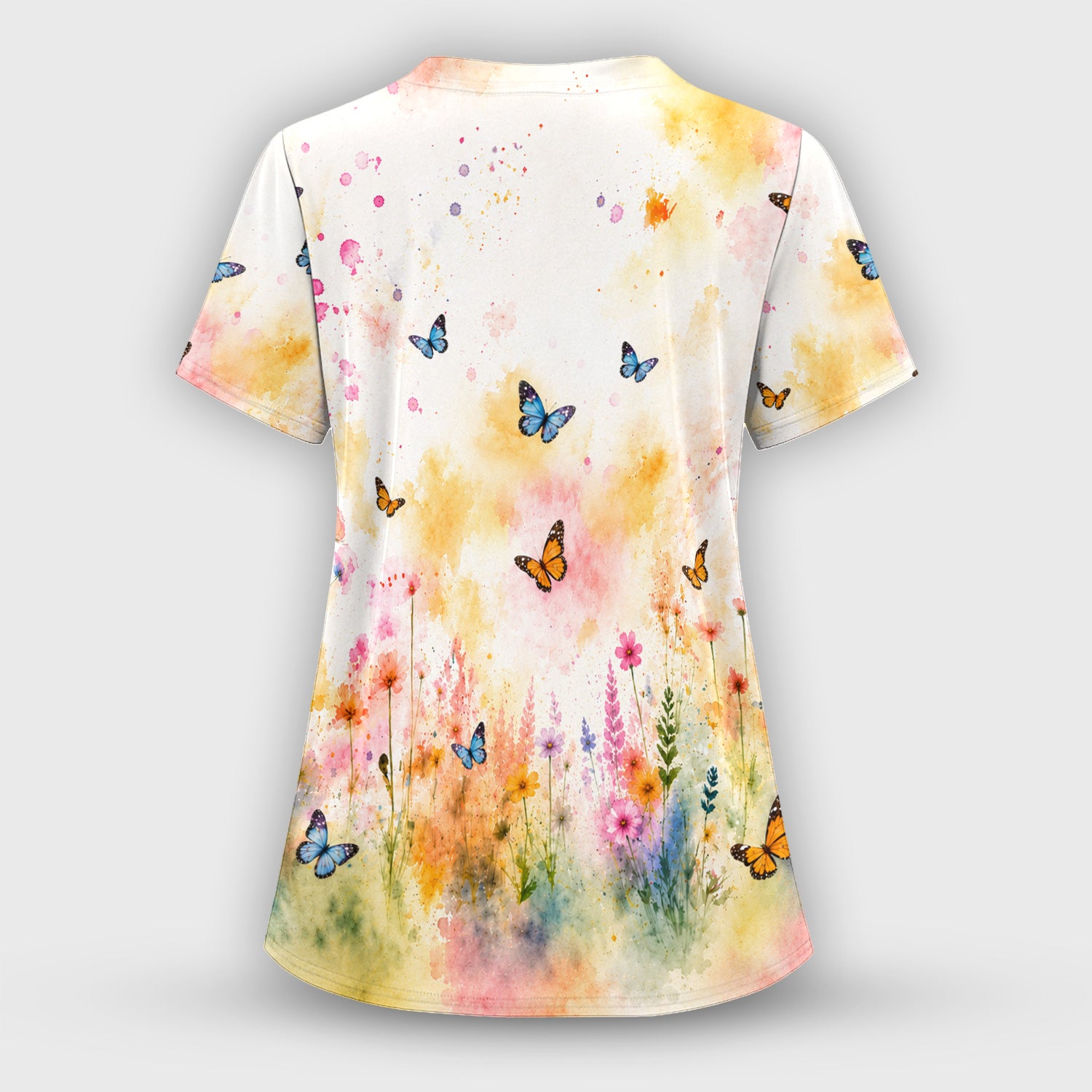 Cute Butterfly Baby Cow Pattern Scrub Top, Comfortable Scrubs for Nurses