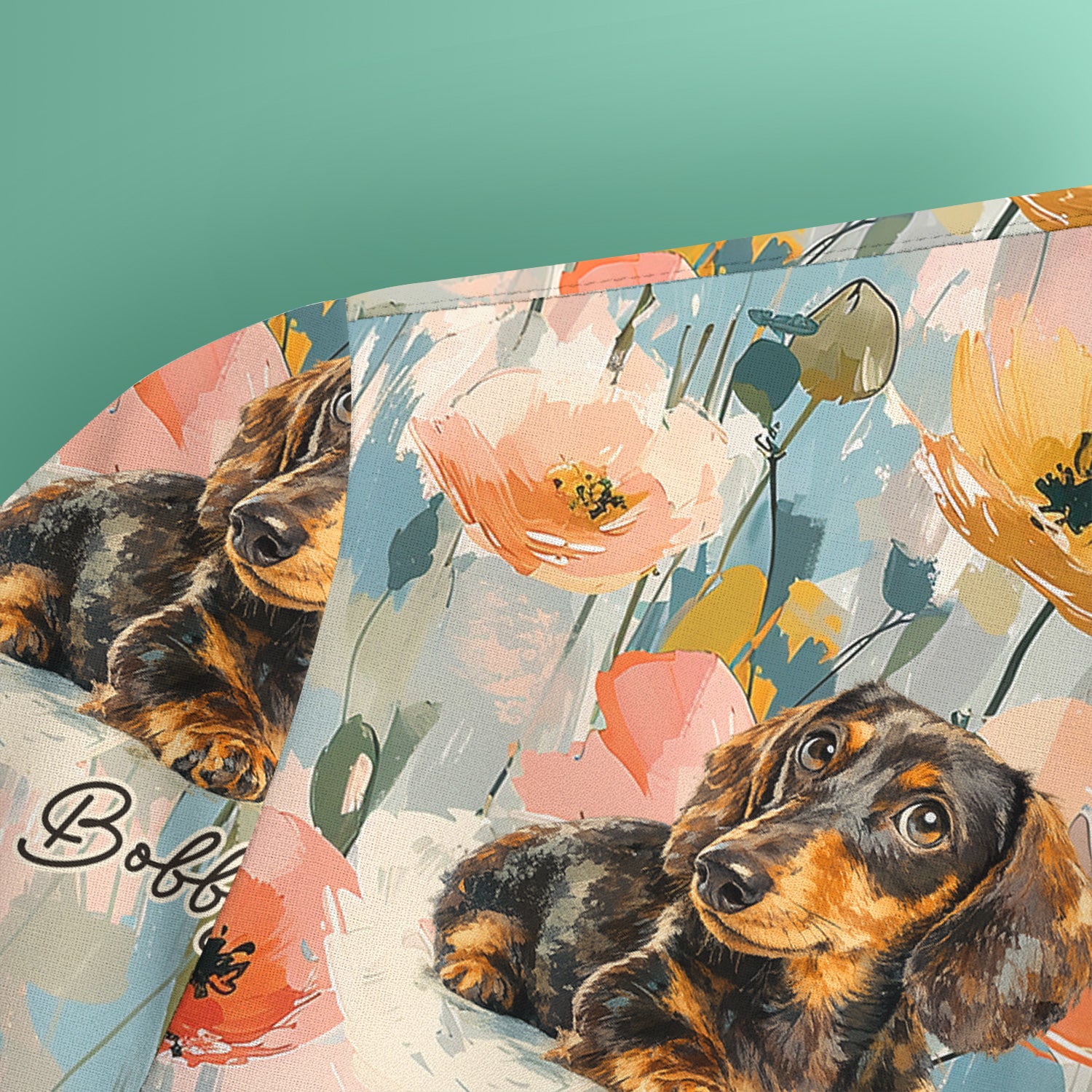 Personalized Dachshund Floral Portrait Pattern Scrub Top, Comfortable Scrubs for Nurses