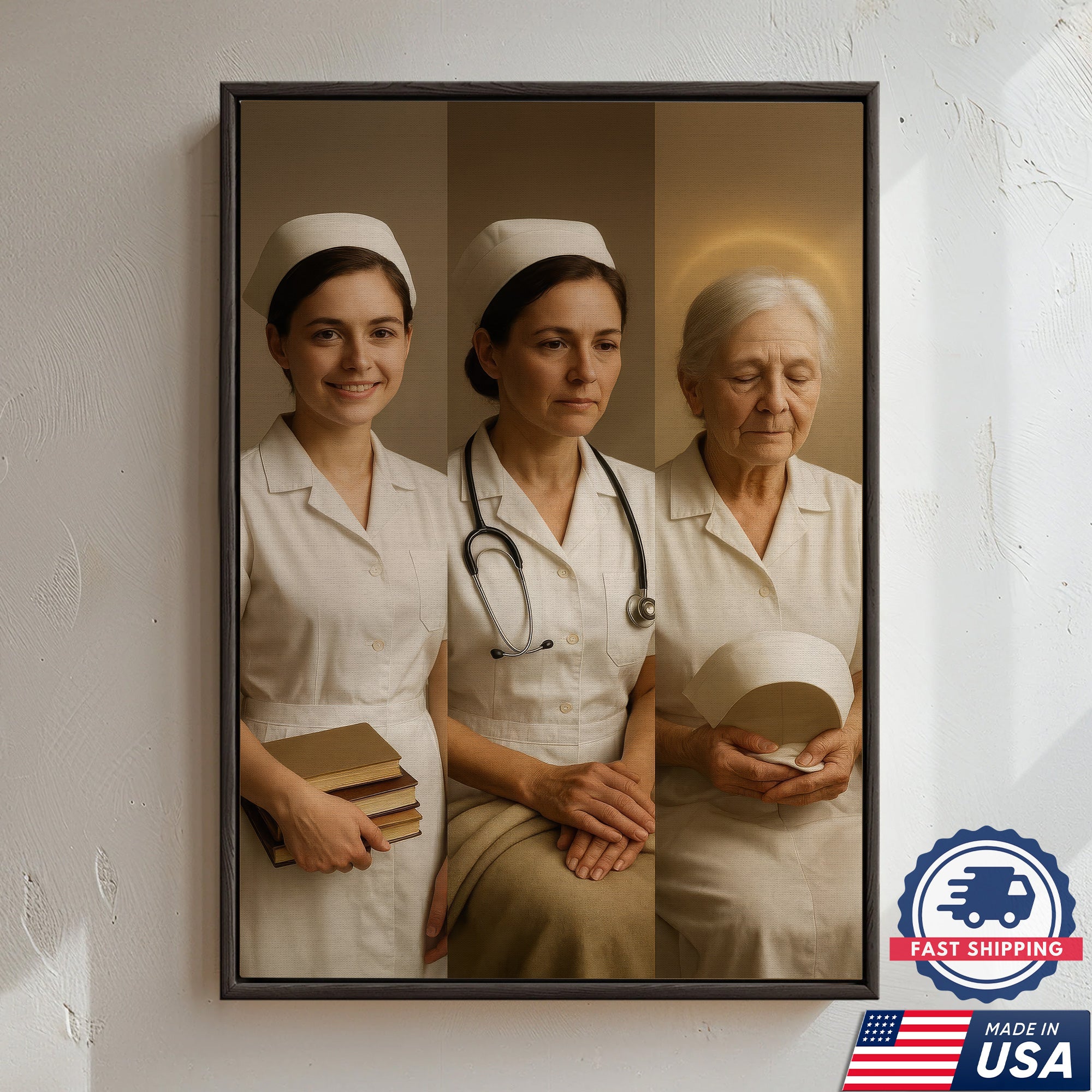 Vintage Nurse's Journey Canvas, From Student to Retired Nurse Wall Art, Appreciation Gift for Healthcare Workers & Medical Staff