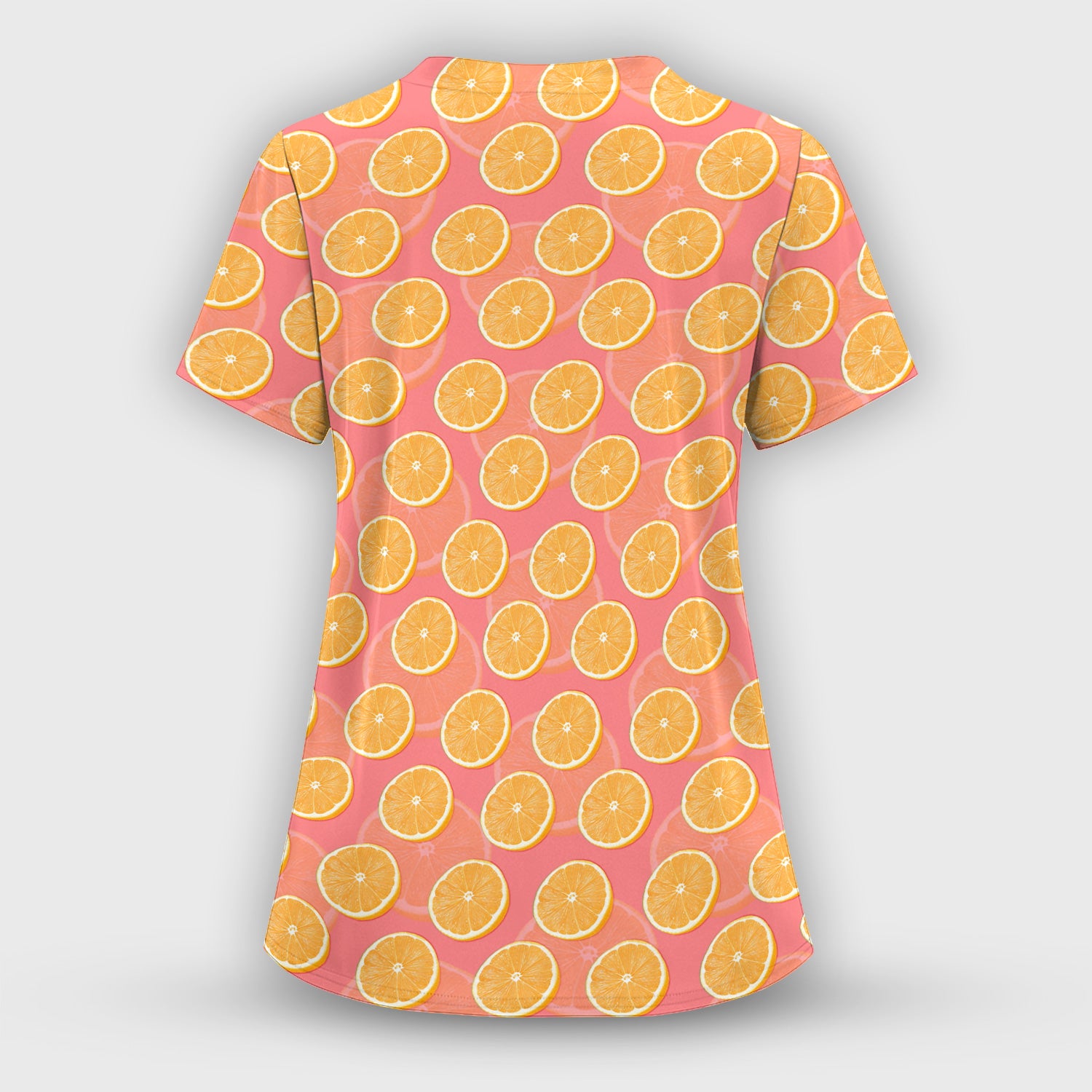 Fresh Orange Slice Pattern Scrub Set, Scrub Pants and V Neck Top