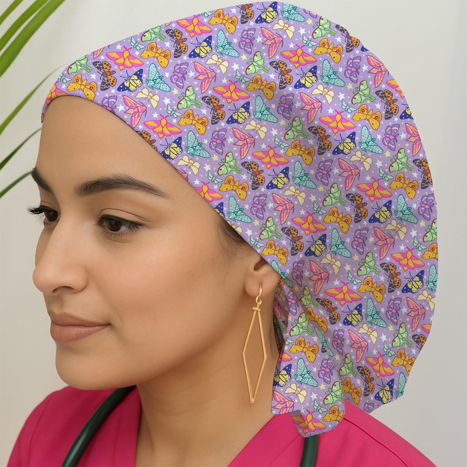 Colorful Butterfly Moth Garden Pattern Nurse Scrub Cap, Surgical Caps for Doctors