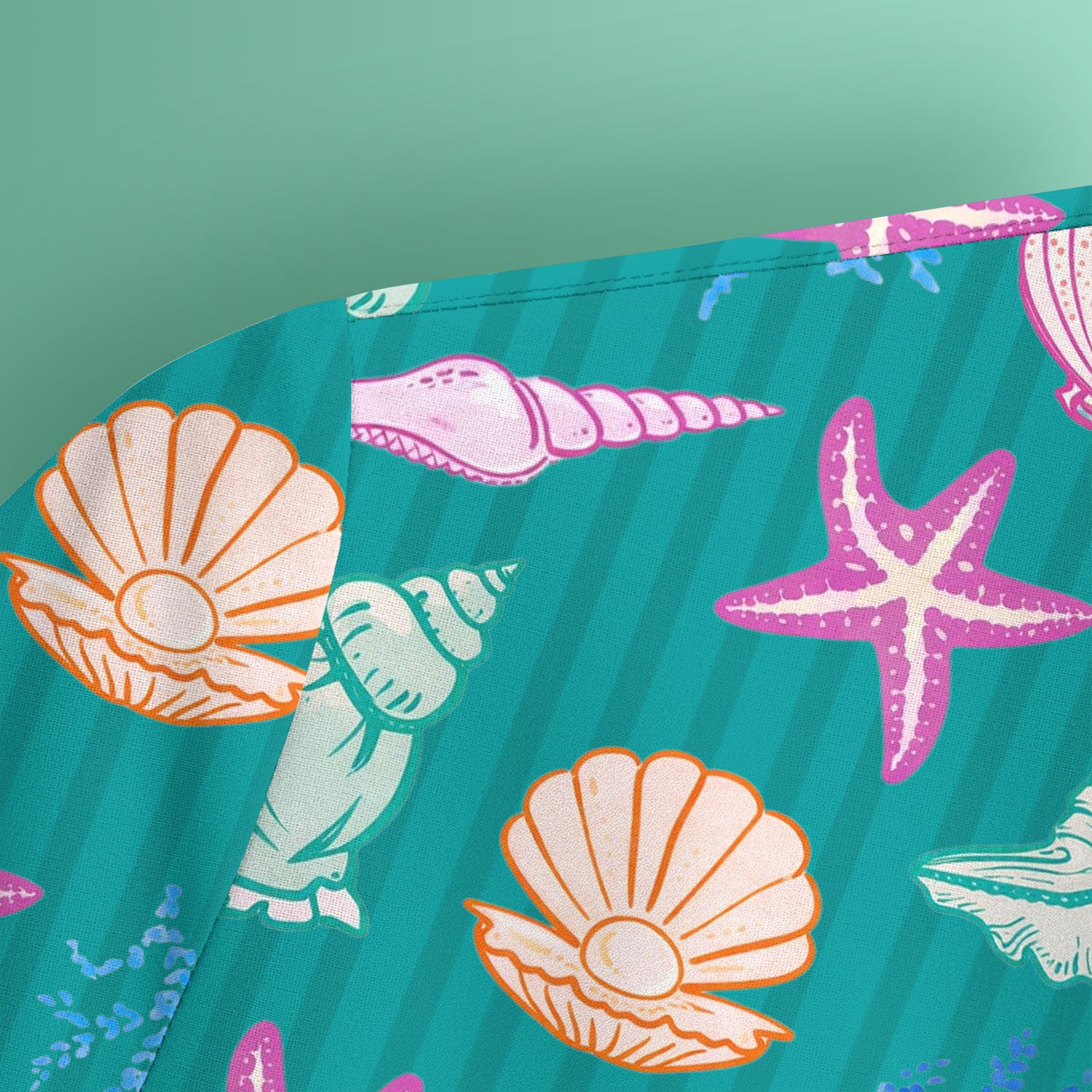 Colorful Seashell Starfish Ocean Stripe Pattern Scrub Top, Breathable Fabrics Nursing Uniform