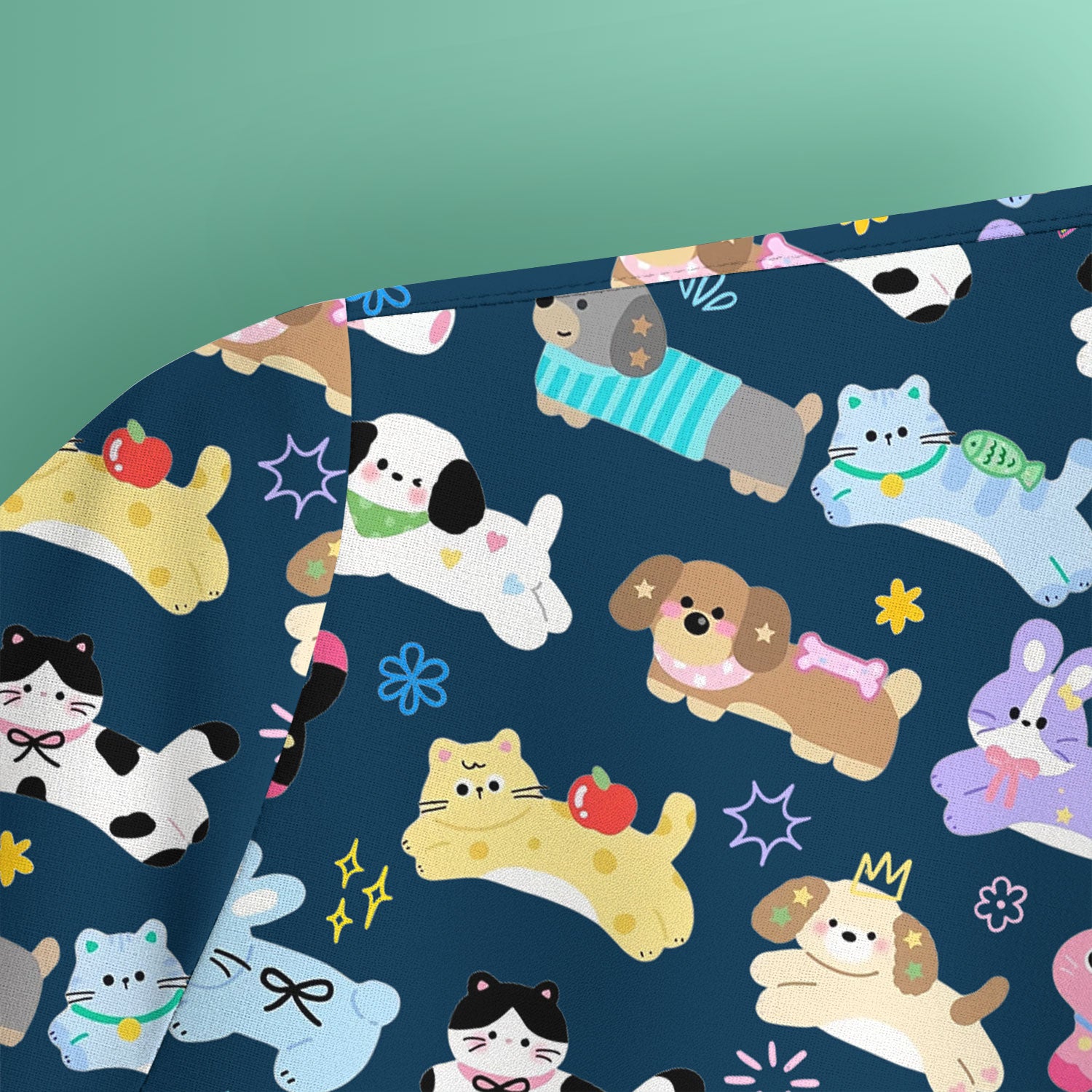 Cute Kawaii Animal Pattern Scrub Top for Women, Breathable Nursing Uniform