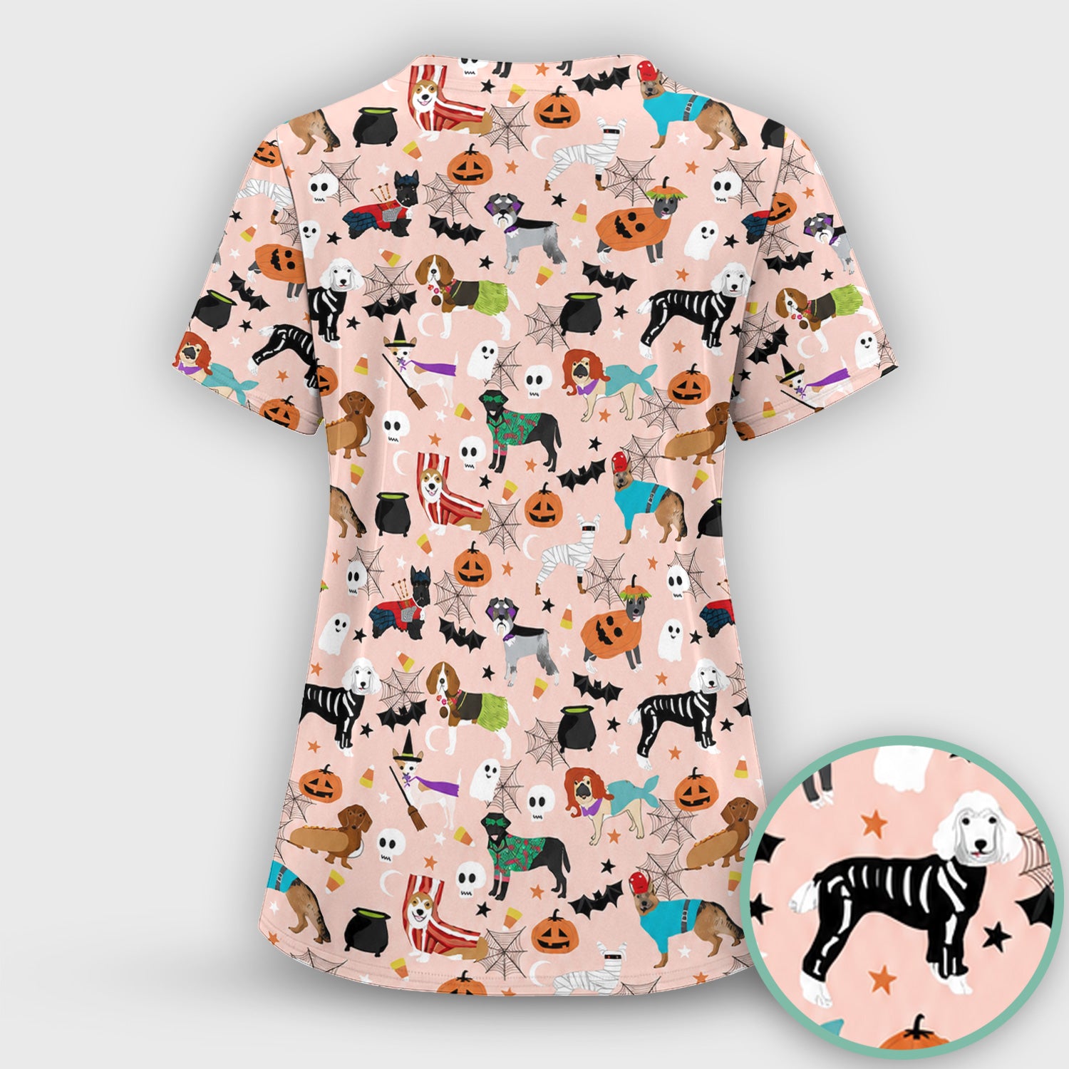 Halloween Costume Dogs Scrub Top, Comfortable Scrubs for Nurses