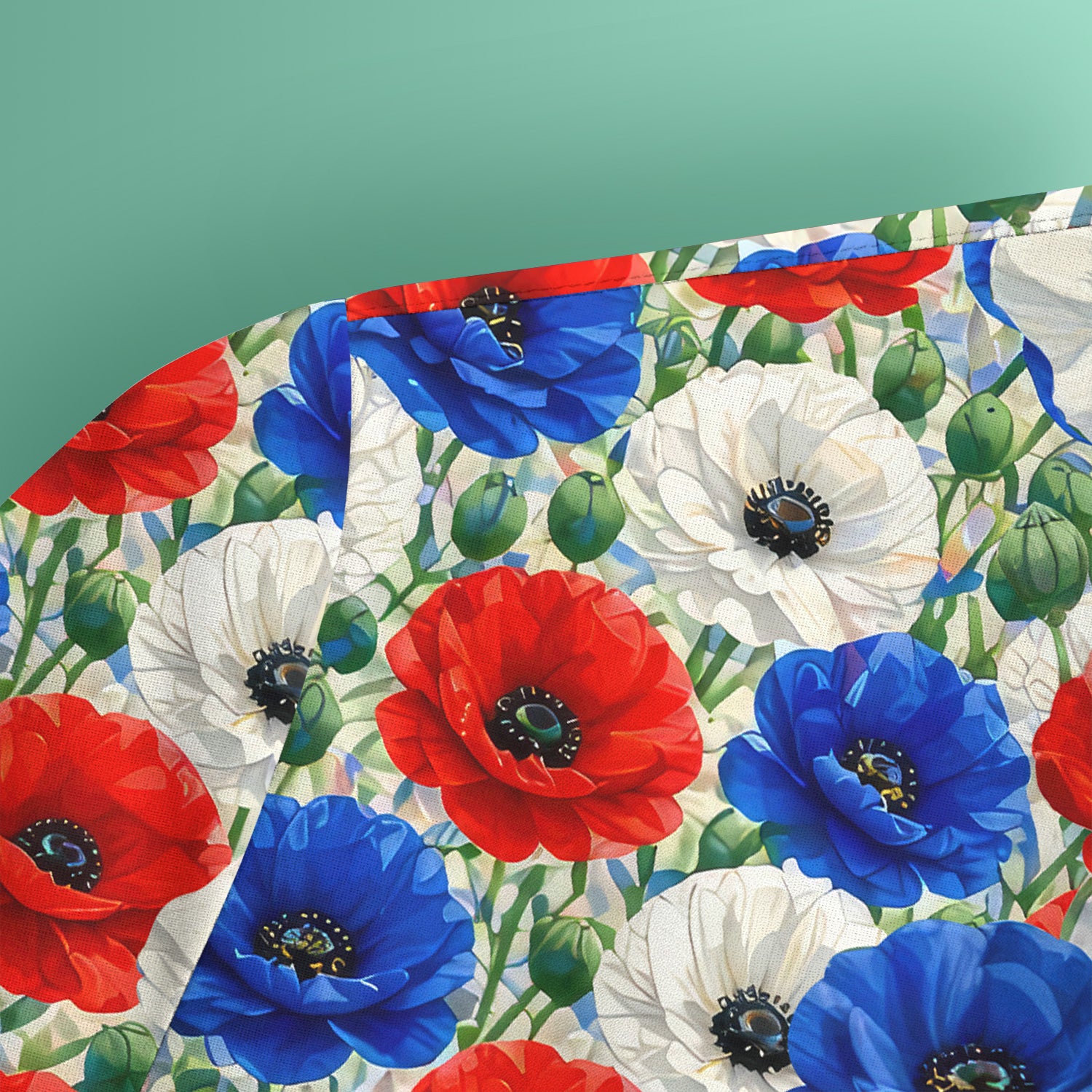 Festive Patriotic Red Blue Poppy Floral Pattern Scrub Top, Comfortable Scrubs for Nurses