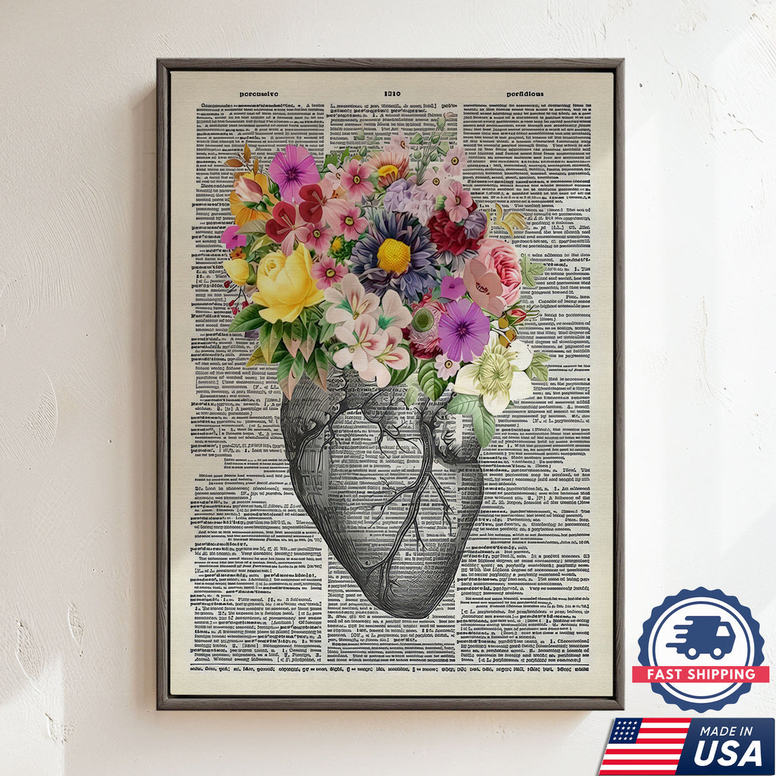 Floral Human Anatomy Nurse Canvas Wall Art for ICU RN, CNA, Medical Office Decor