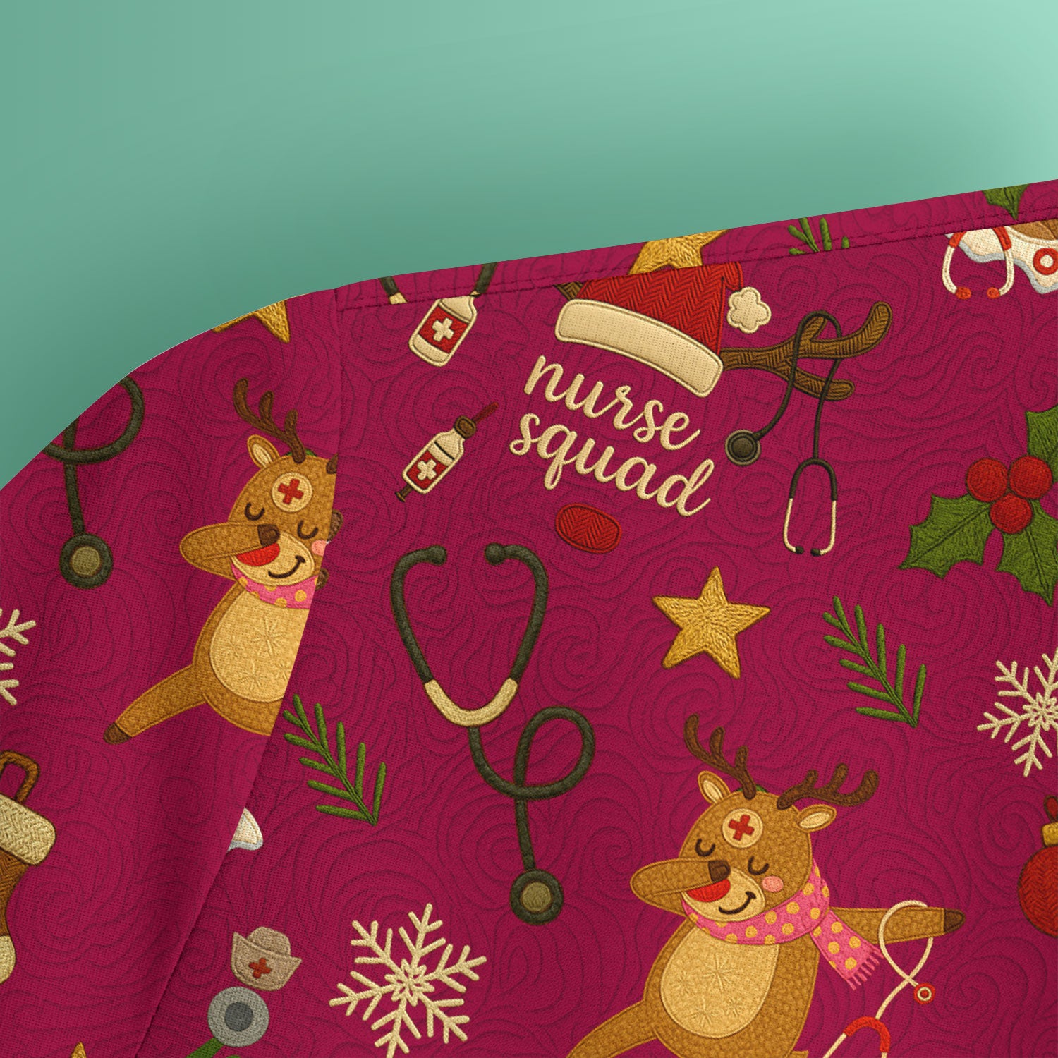 Funny Xmas Scrub Shirt - Cute Reindeer Holiday Scrub Top - Christmas Medical Scrubs Gift for Women CNA RN Doctor Nurse Tech Staff Hospital Team