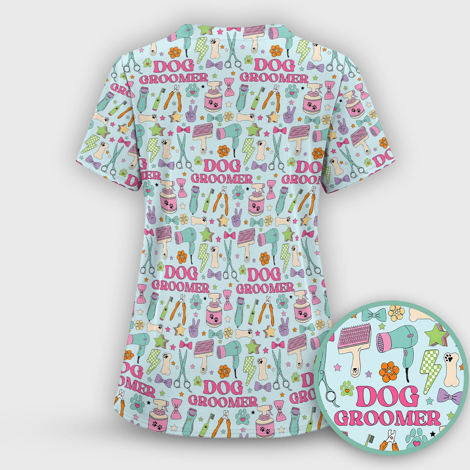 Dog Groomer Tools Pattern Nursing Scrub Top, Comfortable Scrubs for Nurses