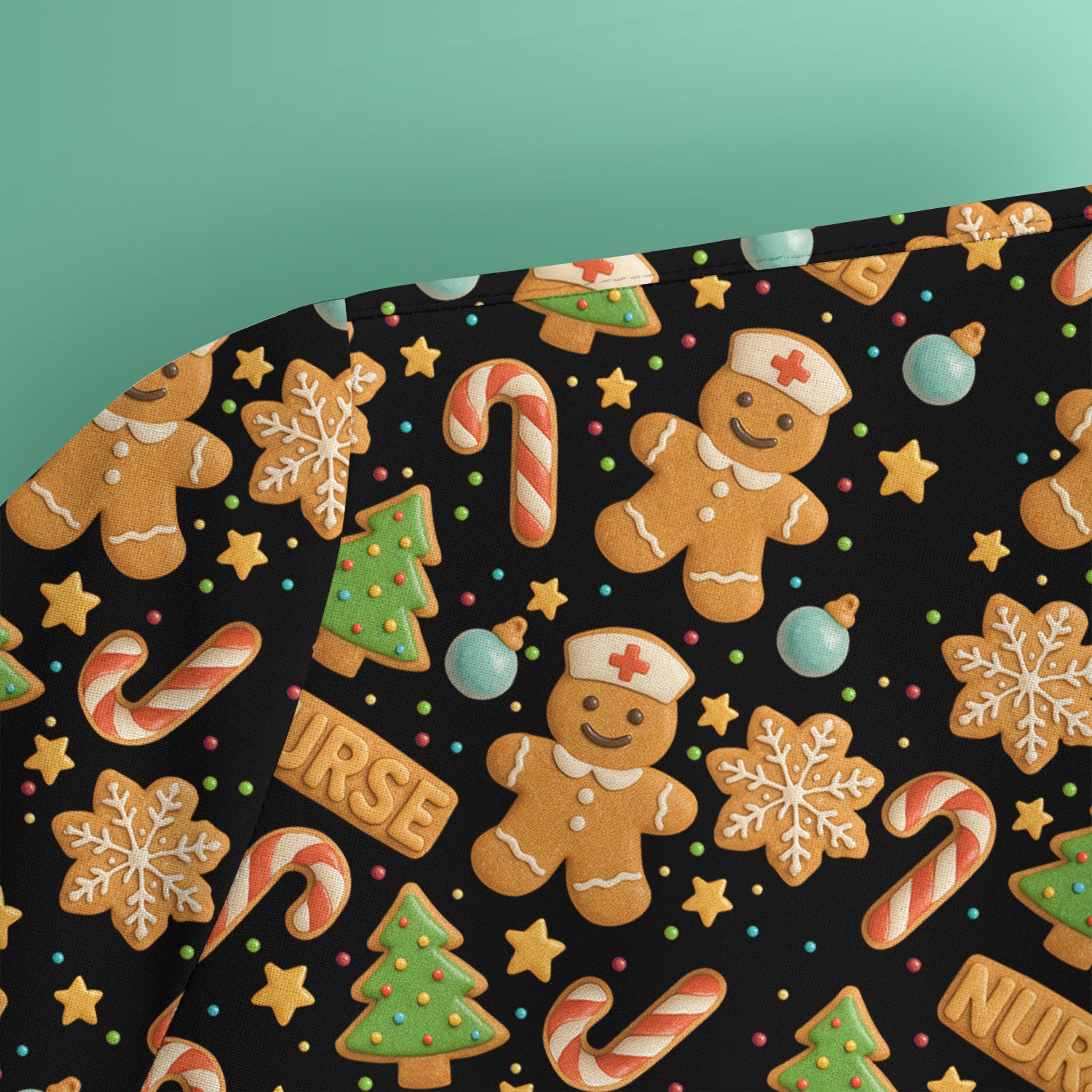 Gingerbread Scrubs Christmas Edition - Cute Cookie Pattern Medical Scrub Top for Women - Holiday Christmas Scrubs with Fun Festive Print