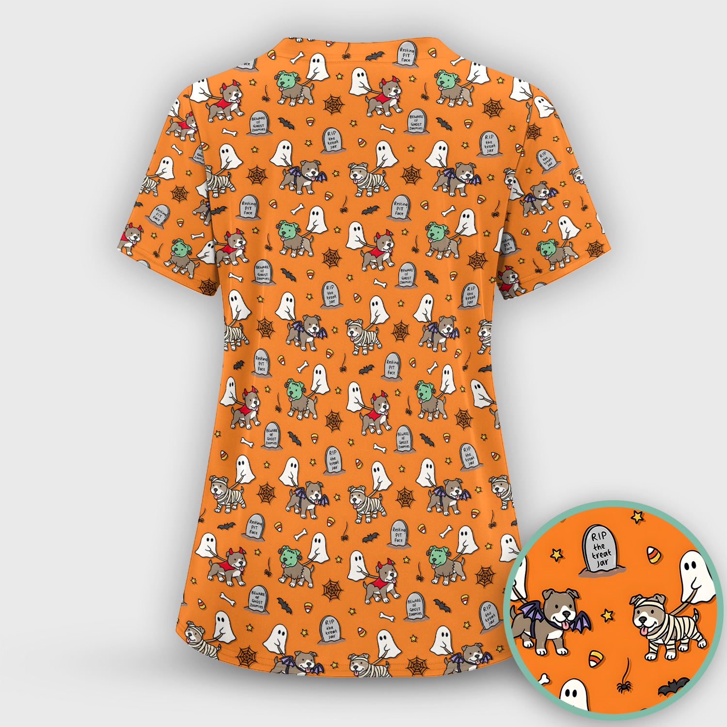 Cute Halloween Pit Bull Costumes Scrub Top, Comfortable Scrubs for Nurses
