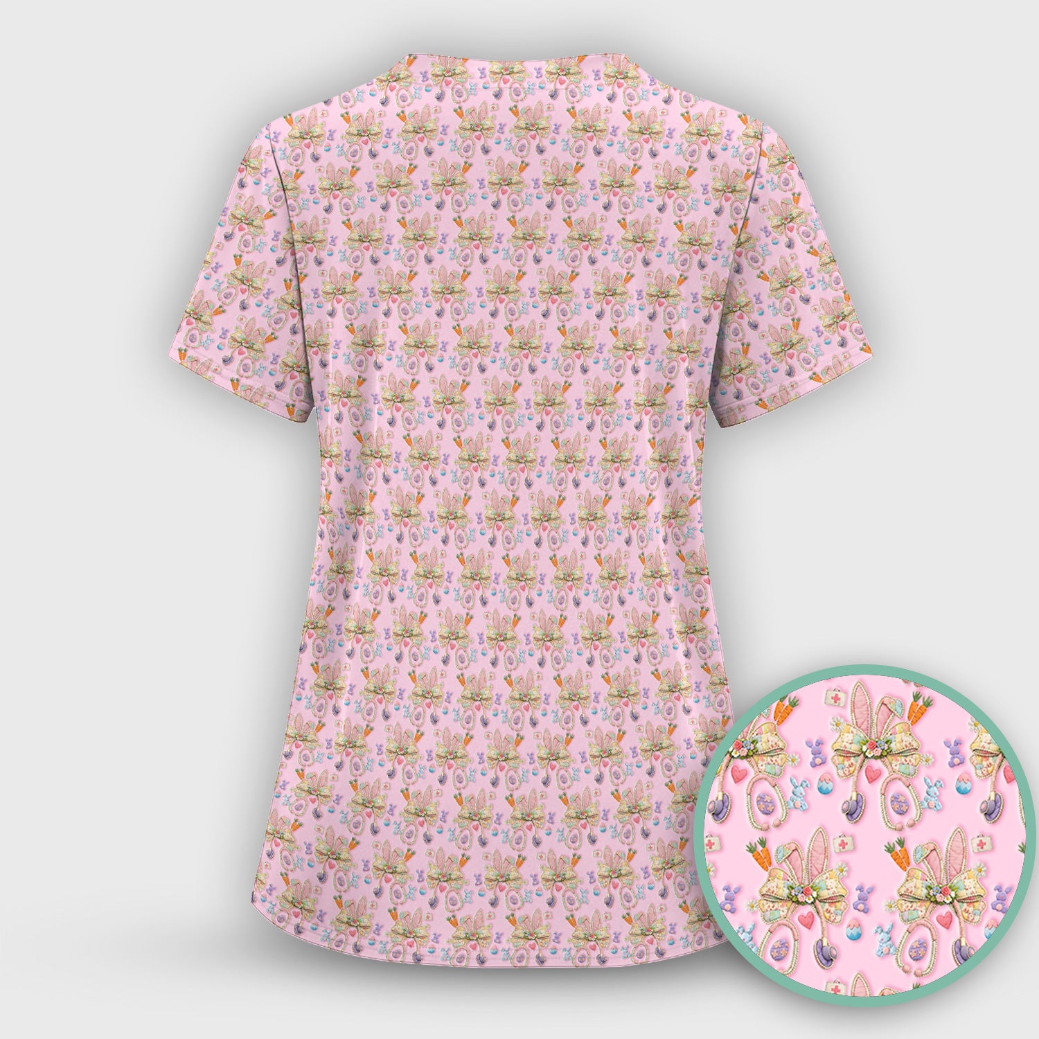 Easter Bunny Stethoscope Pastel Print Scrub Top, Comfortable Scrubs for Nurses