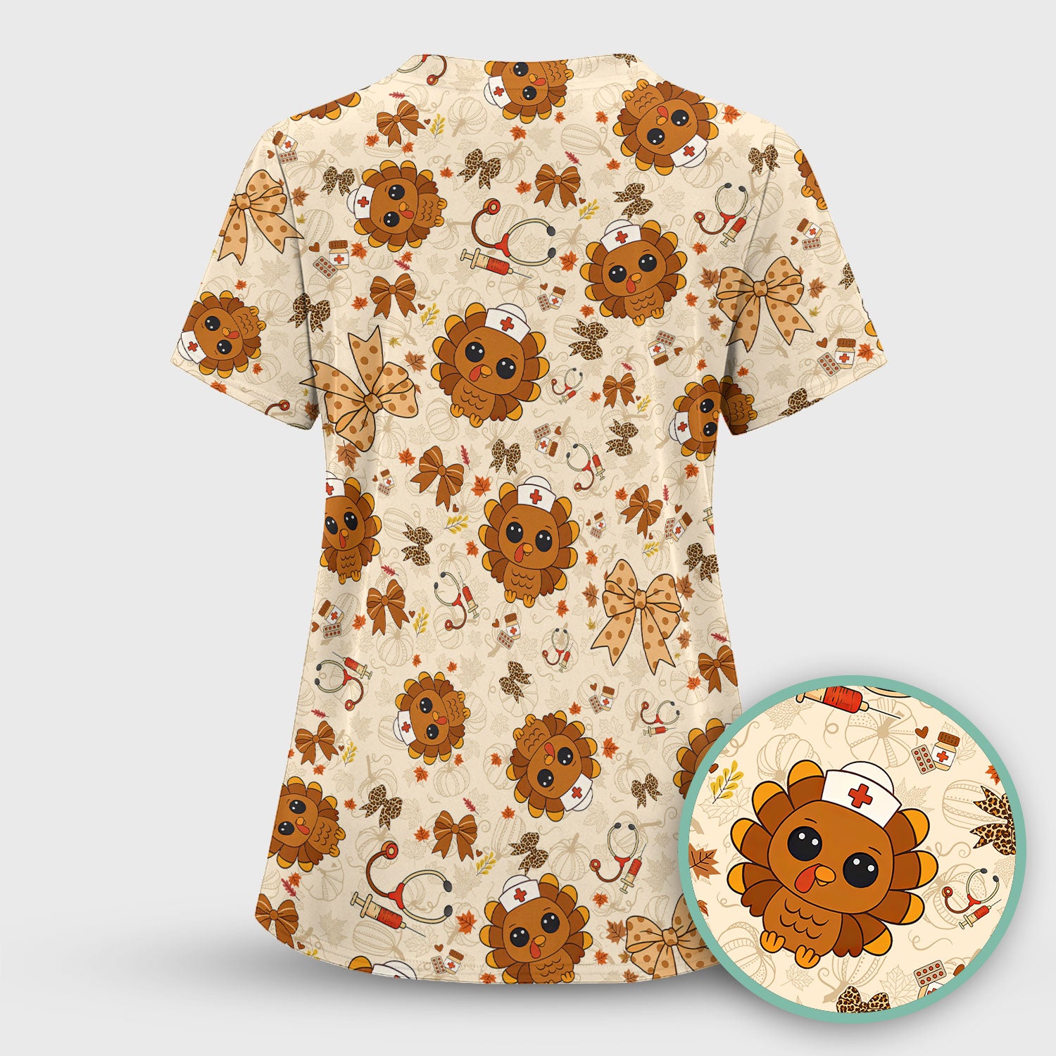 Thanksgiving Turkey Scrub for Nurses - Breathable Fabrics Nursing Uniform - Autumn Med Shirt Gift for Women