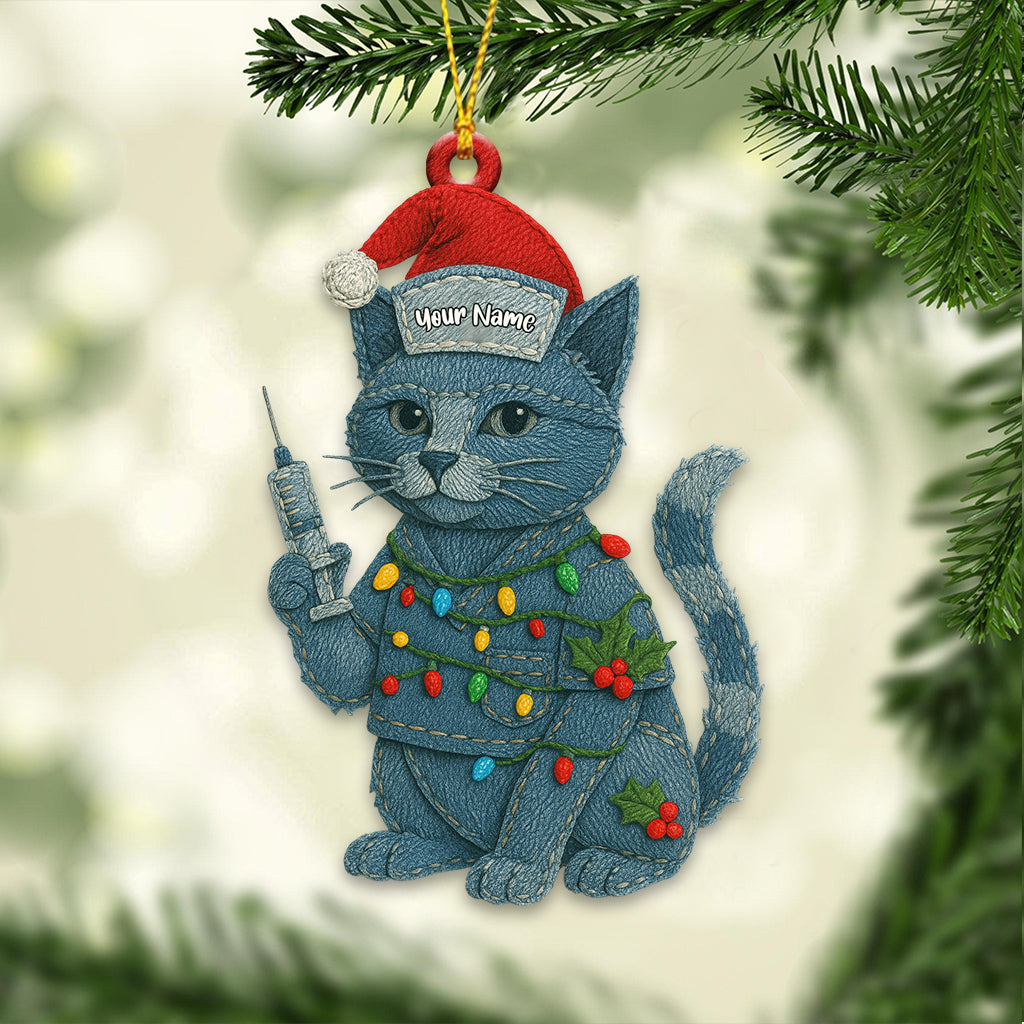 Personalized Nurse Cat Christmas Ornament – Custom Name Holiday Decor for Veterinary & Healthcare Workers – Funny Medical Xmas Gift