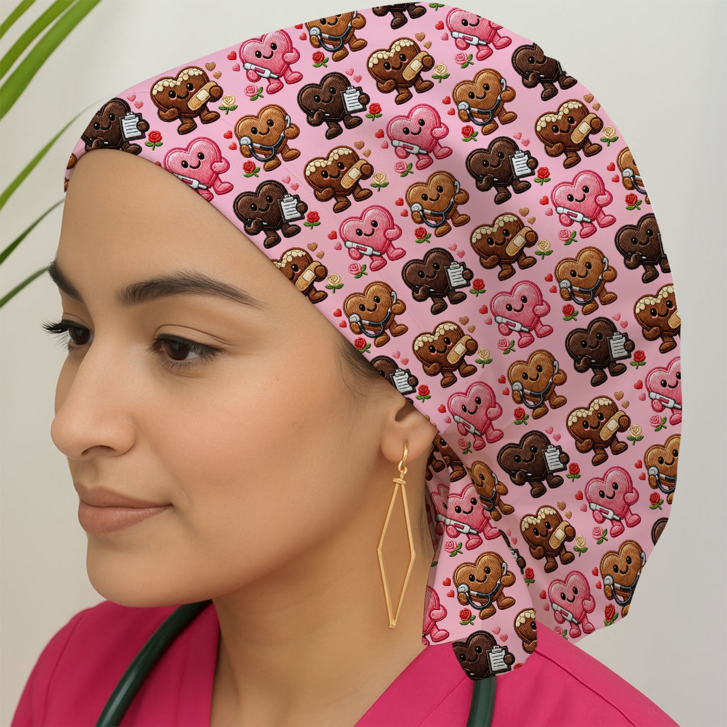 Valentine Heart Nurse Scrub Cap, Cute Medical Love Pattern Hat, Breathable Fabrics Nursing Uniform