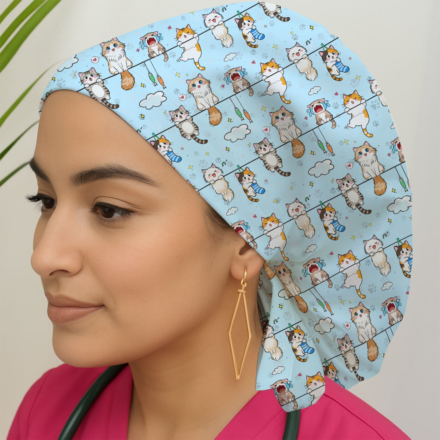 Funny Cats With Cute Expressions Pattern Caps, Bouffant Scrub Caps for Women