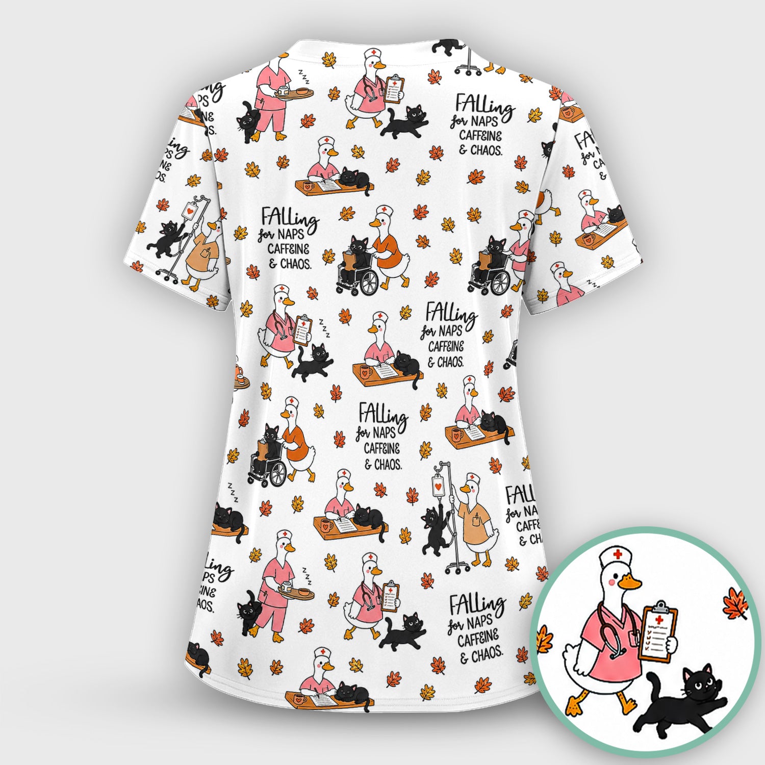 Funny Fall Nurse Goose And Black Cat Scrub Top, Comfortable Scrubs for Nurses