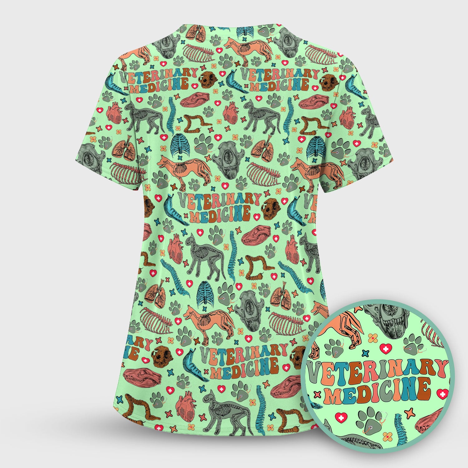 Vet Tech Scrub Top - Veterinary Medicine Pattern - Animal Medical Uniform for Women Nurse Gift