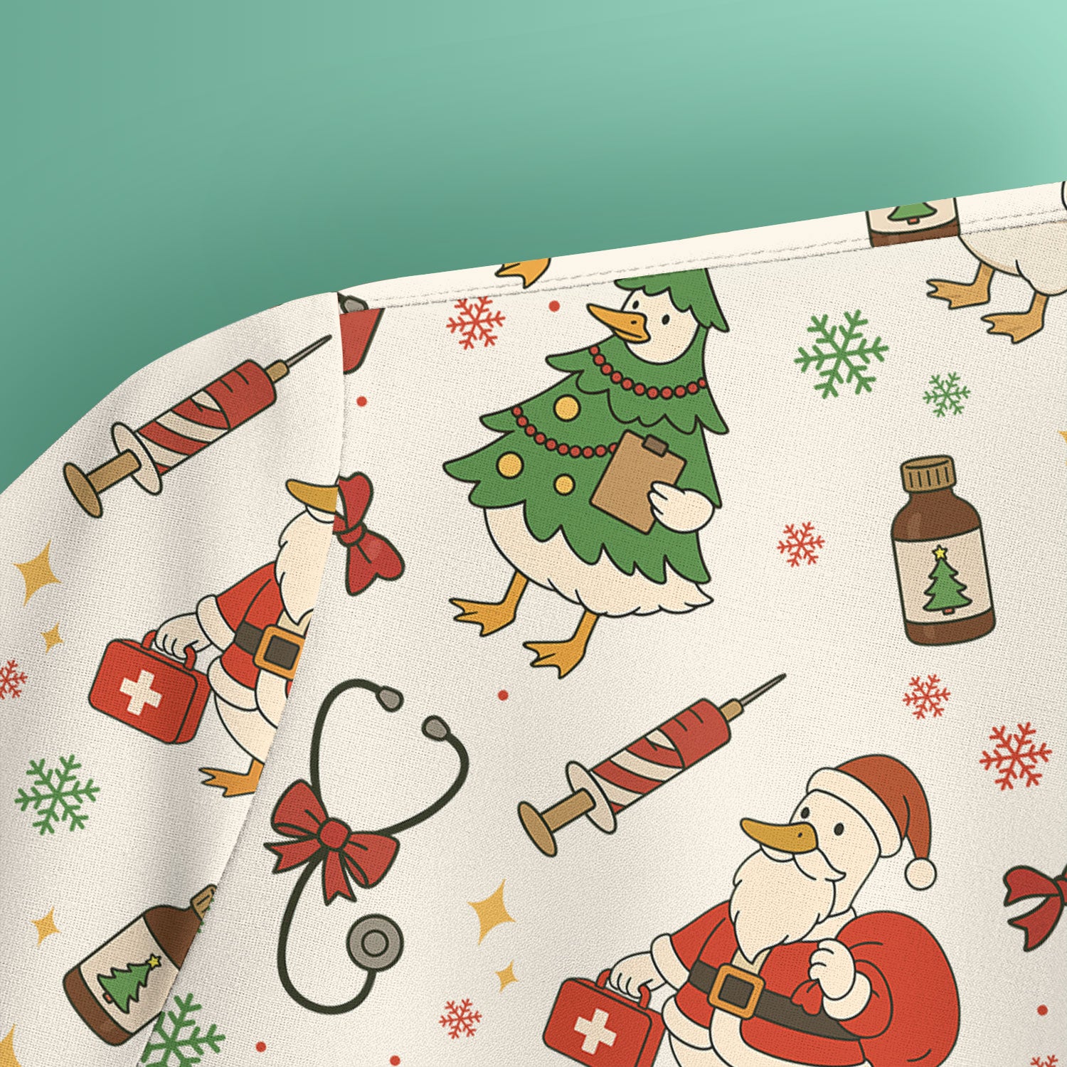 Funny Christmas Duck Nurse Scrub Top - Cute Santa Pattern Holiday Shirt for Women - Festive Nursing Outfit Gift for RN LPN CNA