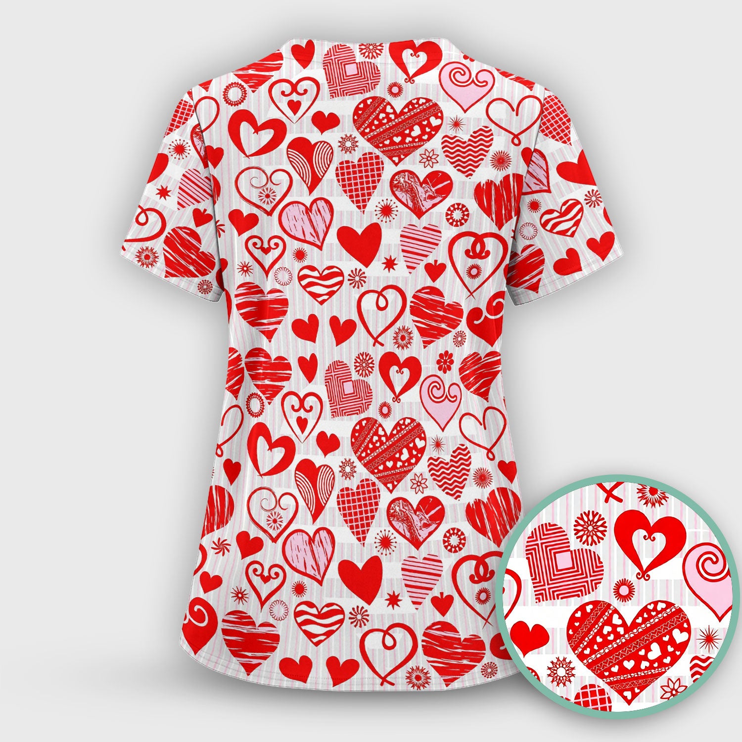 Hearts Scrub Set For Nursing, Valentine Heart Pattern Nurse Shirt, Comfortable Scrubs For Nurses