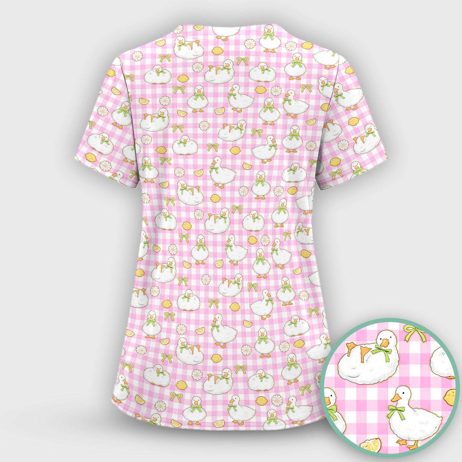 Adorable Ducks Lemon Daisy Pattern Scrubs Top, Comfortable Scrubs for Nurses