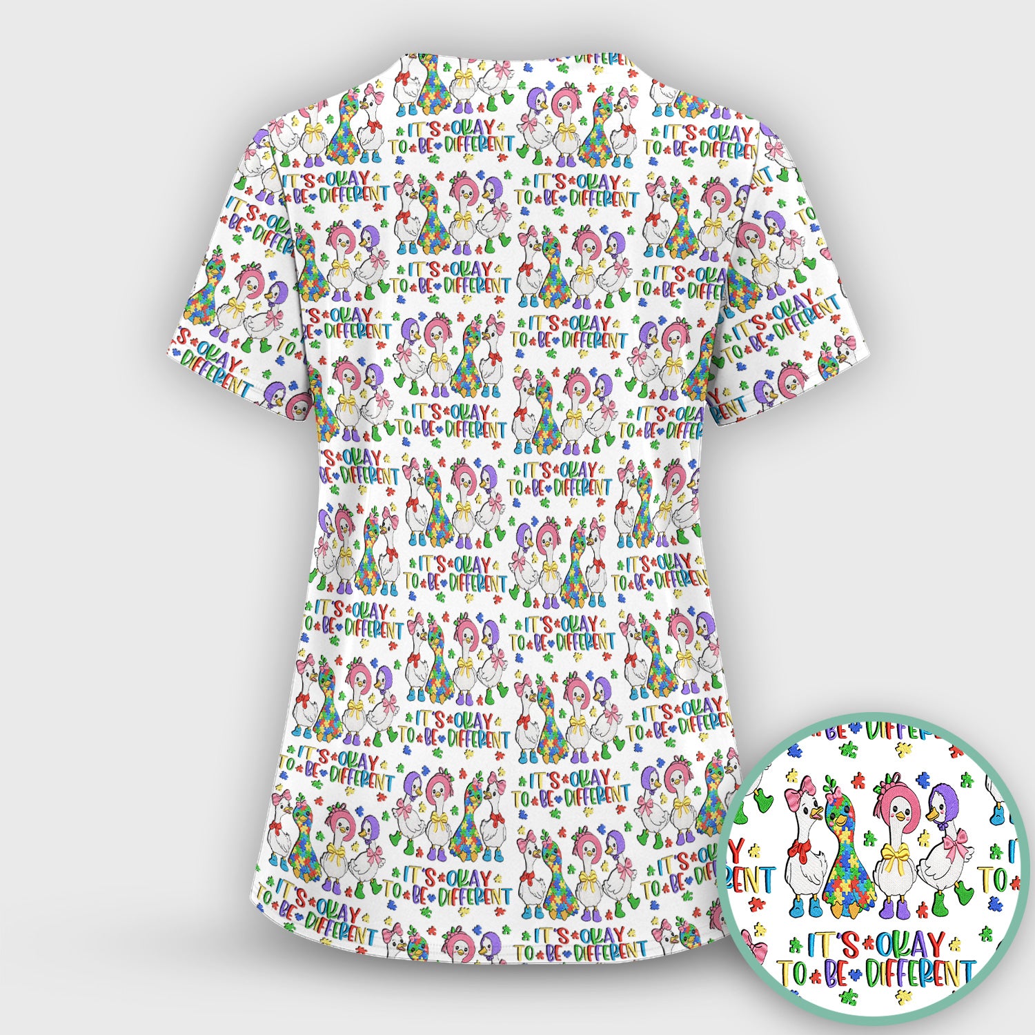 It’s Okay To Be Different Duck Pattern Scrub Top, Comfortable Scrubs For Nurses