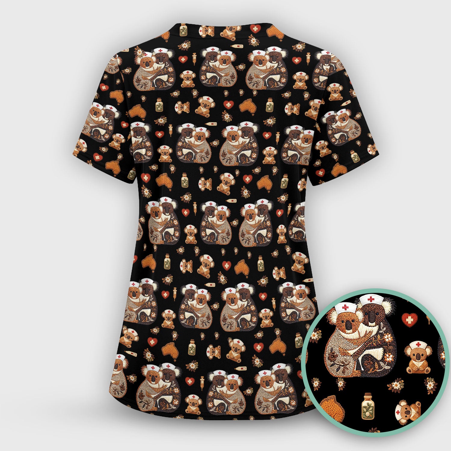 Cute Cartoon Koala Valentine Nurse Design Scrub Top, Breathable Fabrics Nursing Uniform