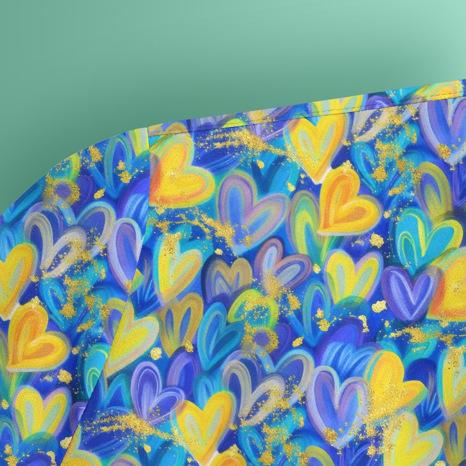 Blue and Yellow Layered Heart Gold Splatter Print Scrub Top, Artistic Scrubs for Nurses