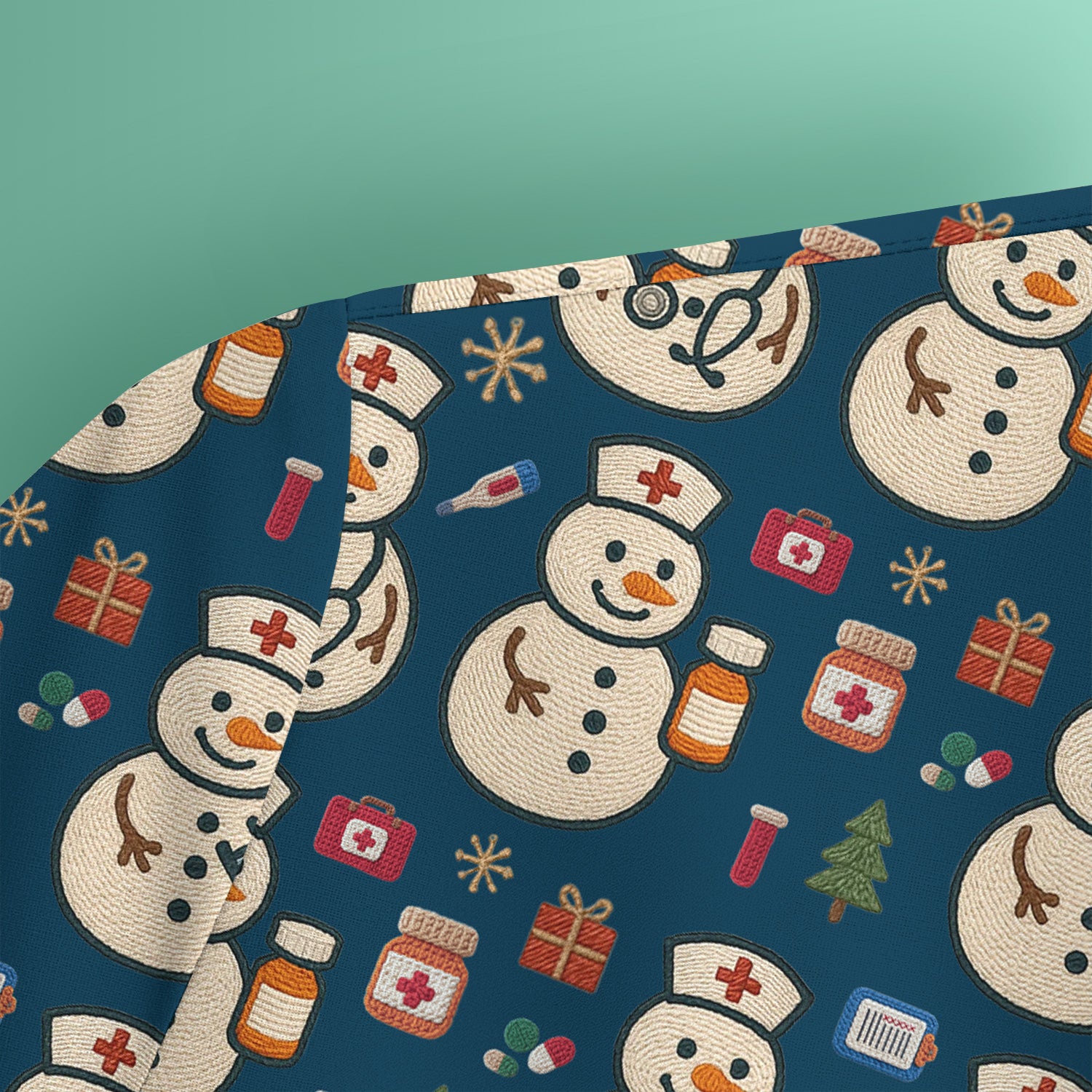 Snowman Nurse Christmas Scrub Top – Festive Medical Pattern Shirt – Cute Holiday Uniform For Nursing