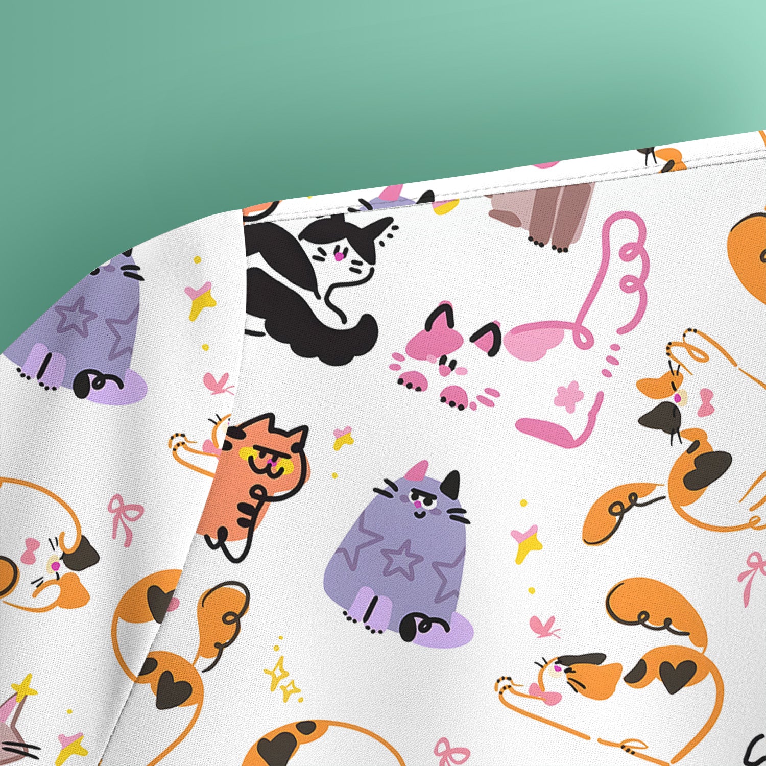 Funny Cat Pattern Scrub Top, Cute Cats Nursing Uniform For Women