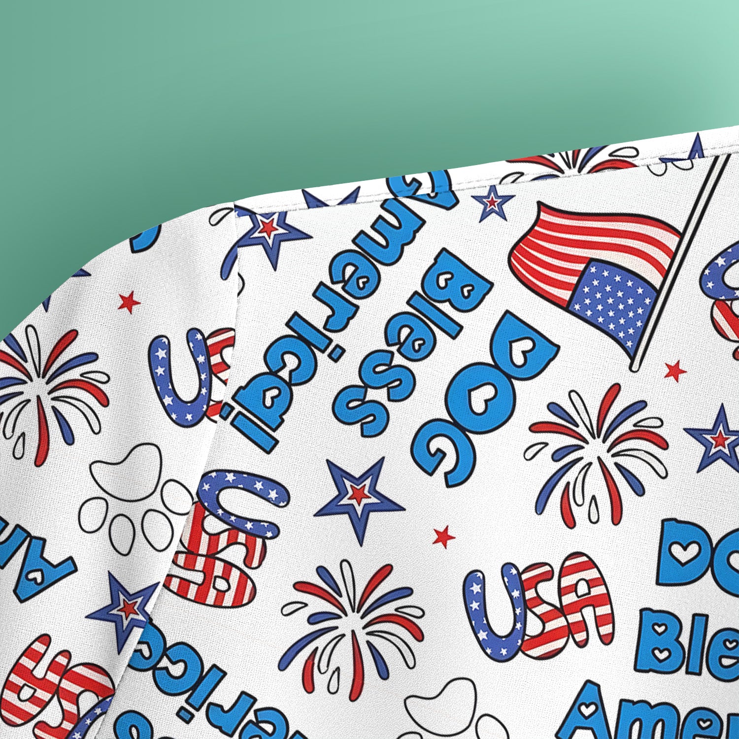 Funny Patriotic Dog Bless America Flag Pattern Scrub Top, Comfortable Scrubs for Nurses