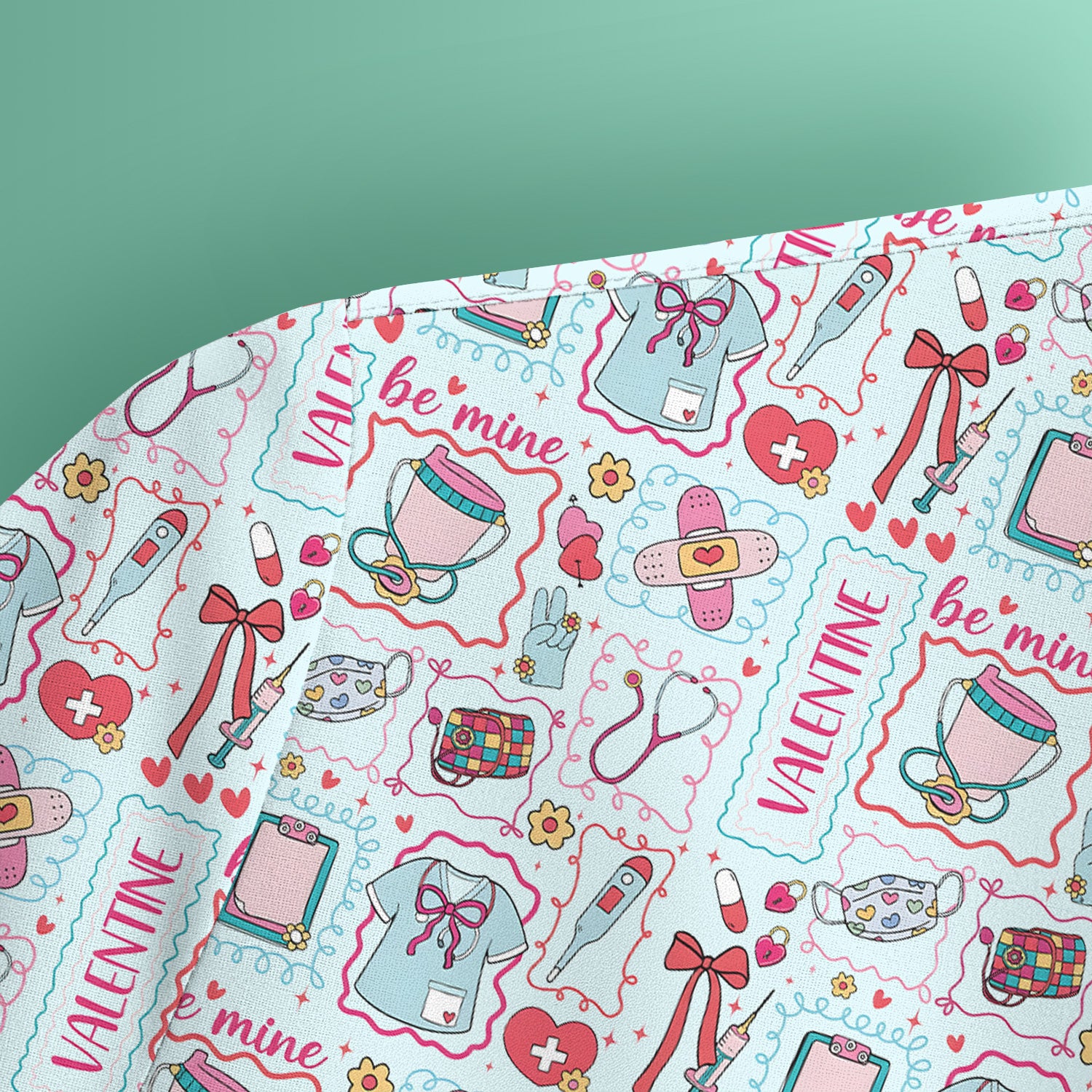 Valentine Medical Hearts Bandages Syringes Scrub Top, Comfortable Scrubs for Nurses