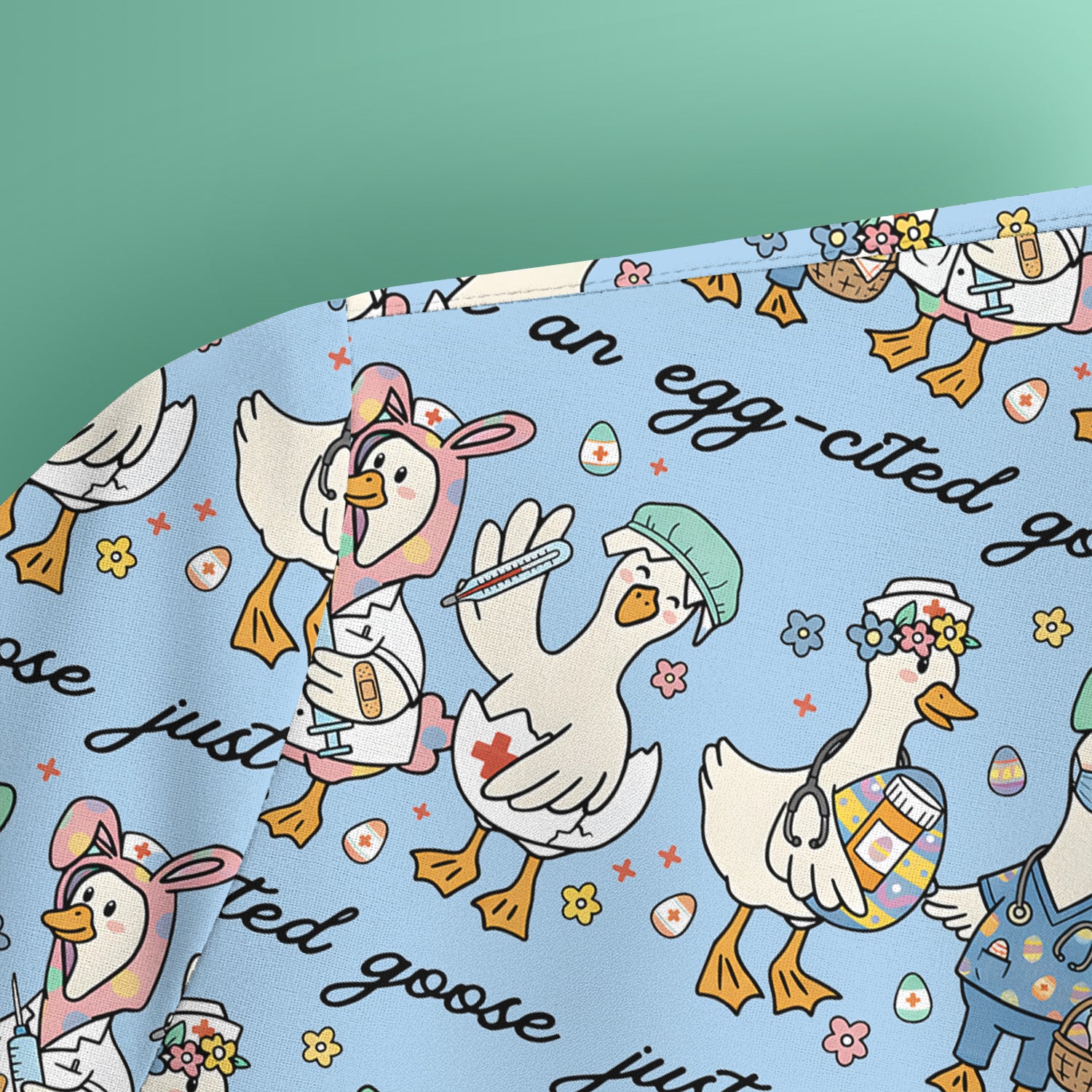 Funny Easter Nurse Goose Pattern Scrub Top, Comfortable Scrubs for Nurses