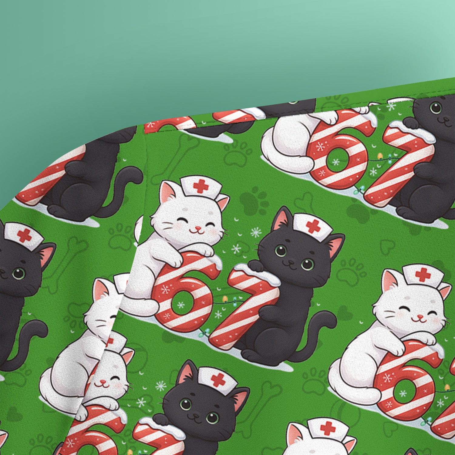 Xmas Cat Pattern Scrub Top, Christmas Nurse Six Seven With Cat Scrub Shirt, Breathable Fabrics Nursing Uniform