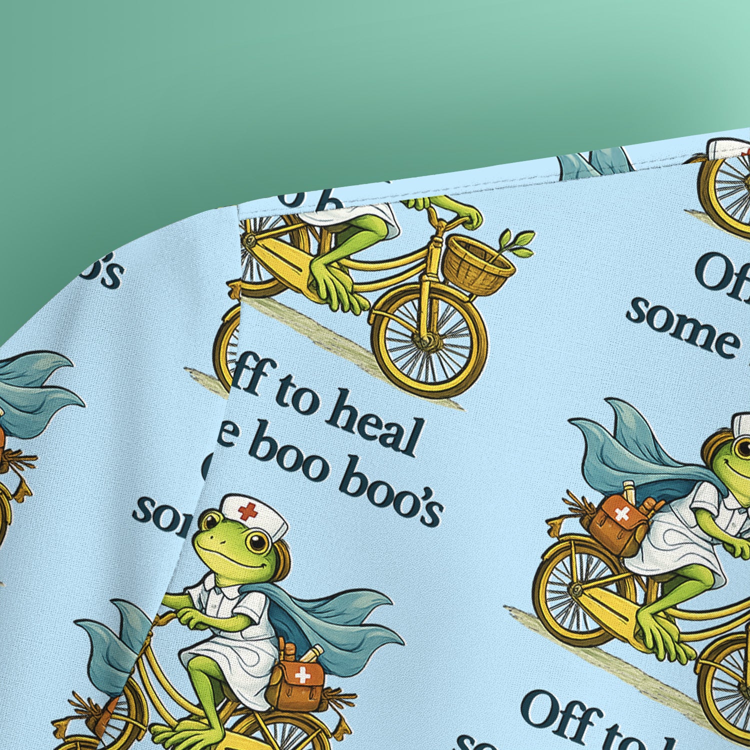 Funny Frog Nurse Cycling Pattern Scrub Top, Comfortable Scrubs for Nurses